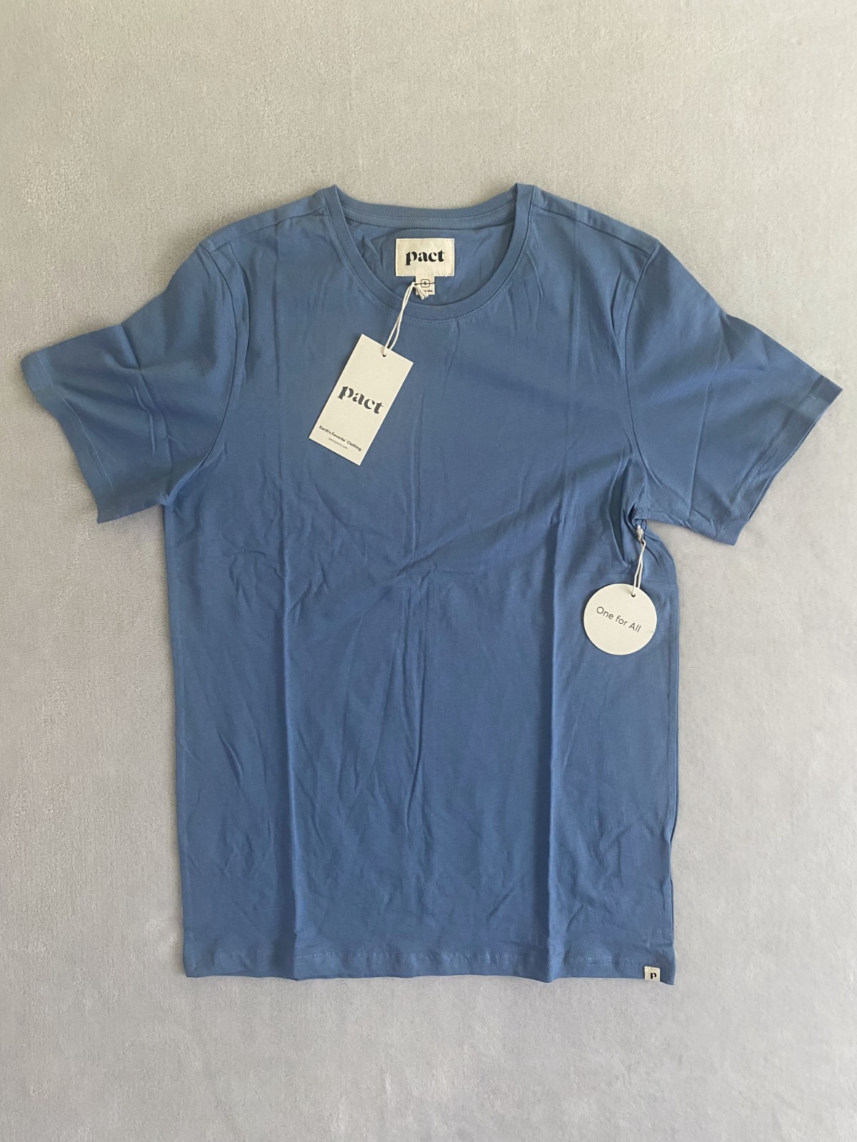 Pact Softspun Crew Neck T Shirt Mens Small Blue Organic Cotton Logo Standard Fit