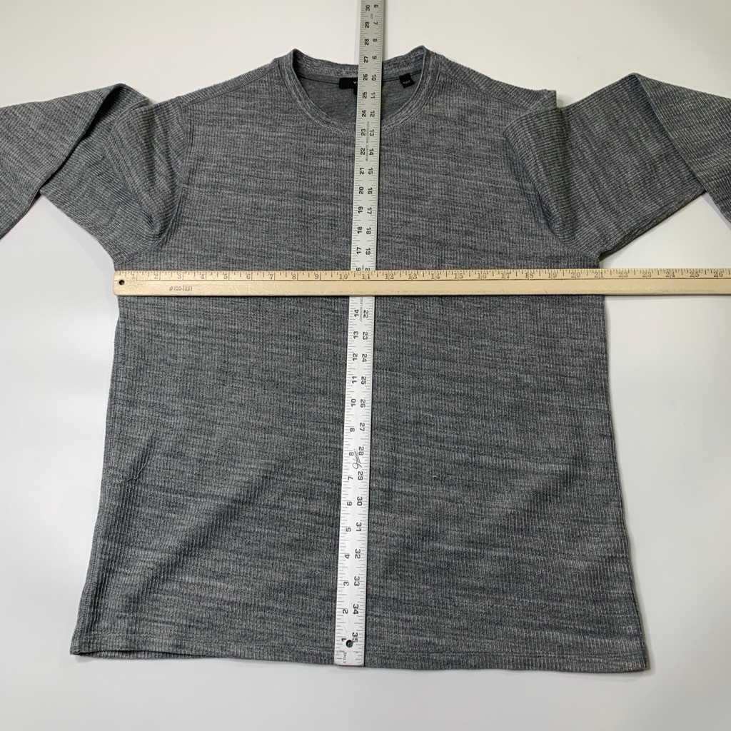 Vince Shirt Mens L Large Gray Thermal Knit Cotton Blend Crew Neck Long Sleeve