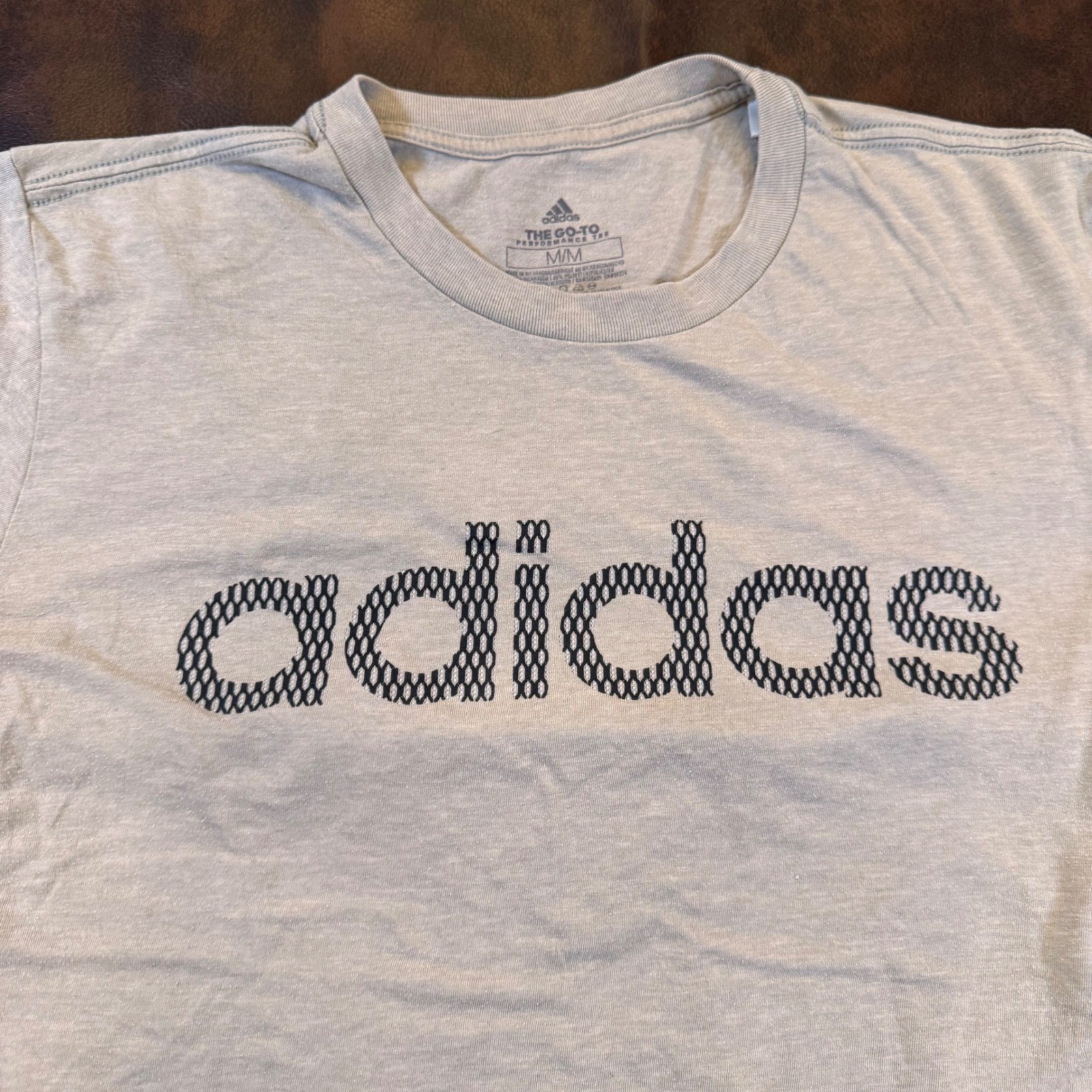 Adidas The Go-To Performance Tee Climalite Heather Tan Graphic Gym Shirt Sz M