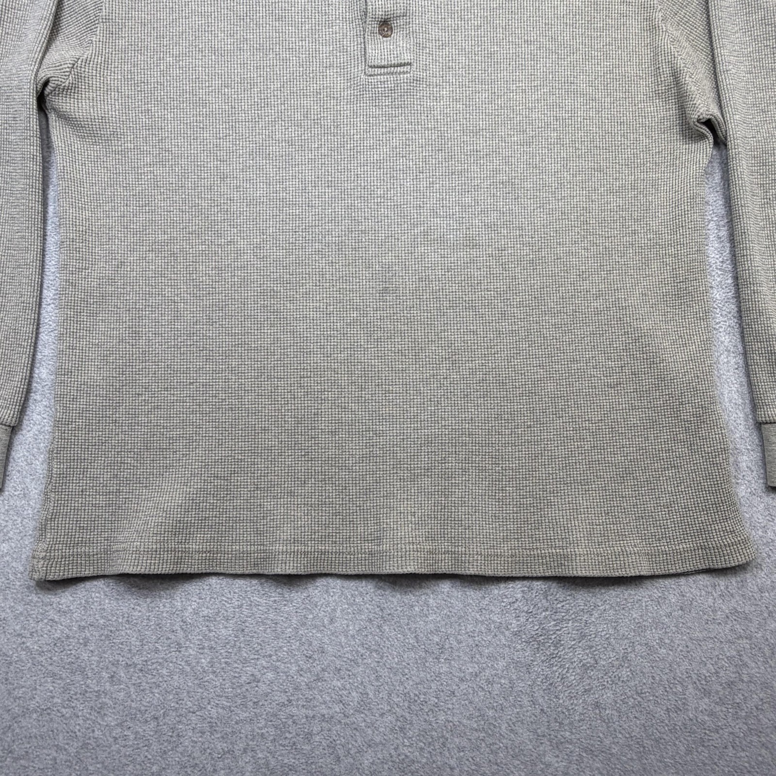 LL Bean Henley Shirt Mens XL Oatmeal Long Sleeve Waffle Knit Cotton Made USA