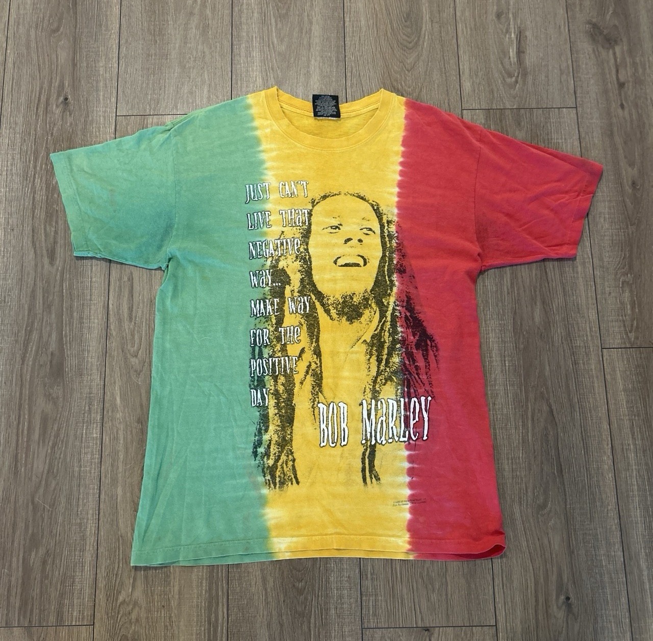 Zion Rootswear Men&rsquo;s Multicolor Tie-Dye Bob Marley Logo Tee Crew Neck L