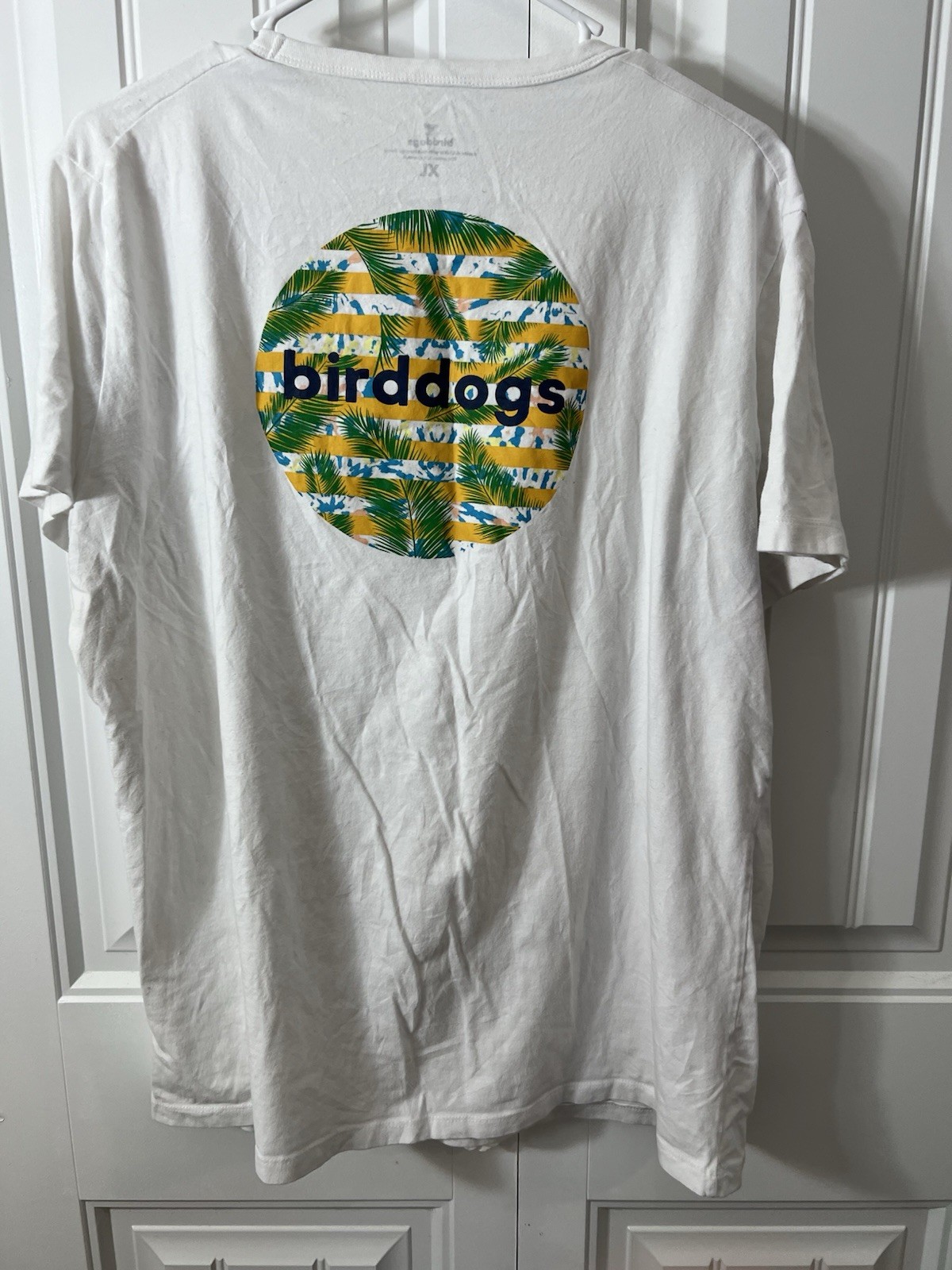 Birddogs Shirt Mens XL White Palm Tree Circle Logo Graphic Beach Bird Logo Golf