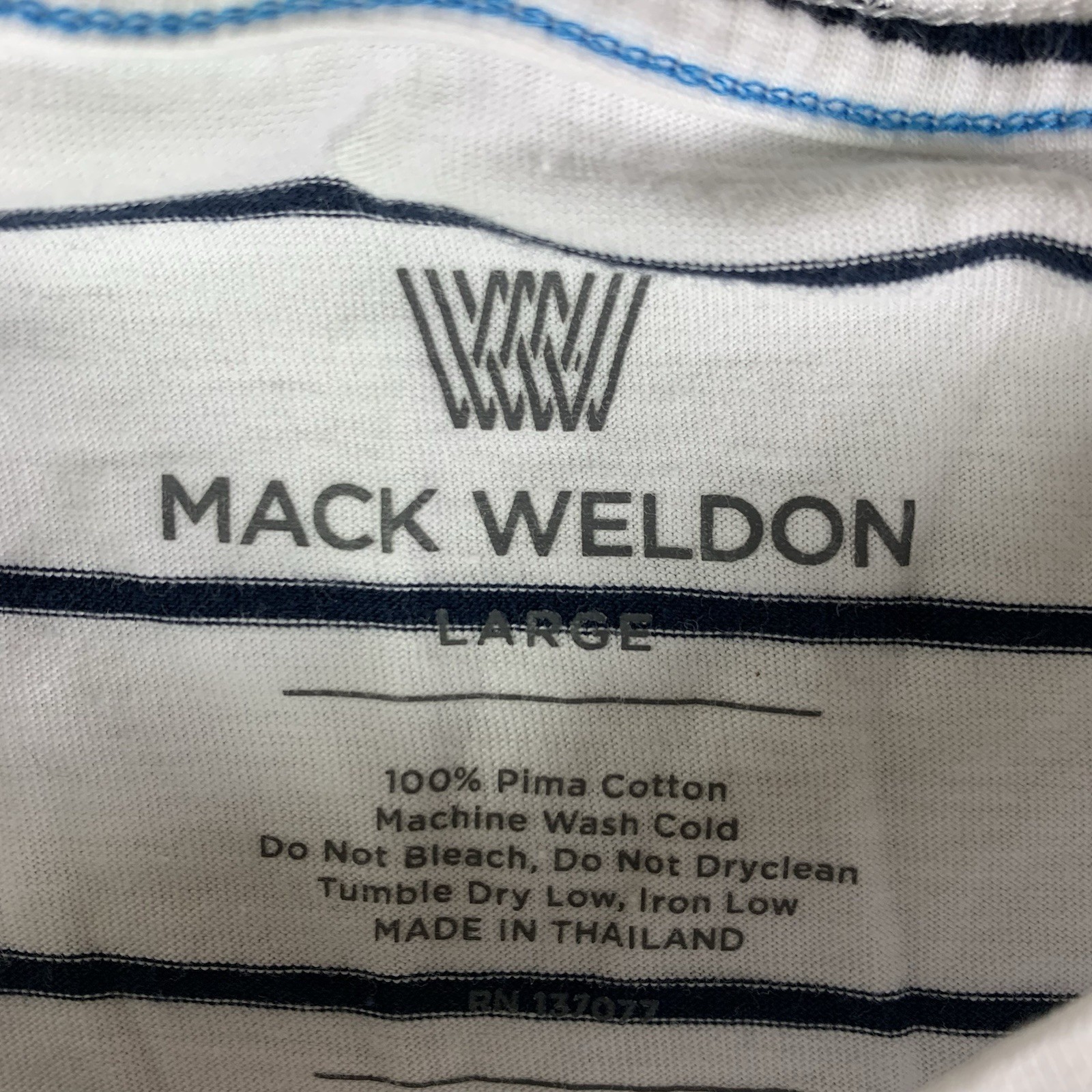 Mack Weldon Men&rsquo;s LARGE White Striped Cotton Short Sleeve Crew Neck Pocket Tee