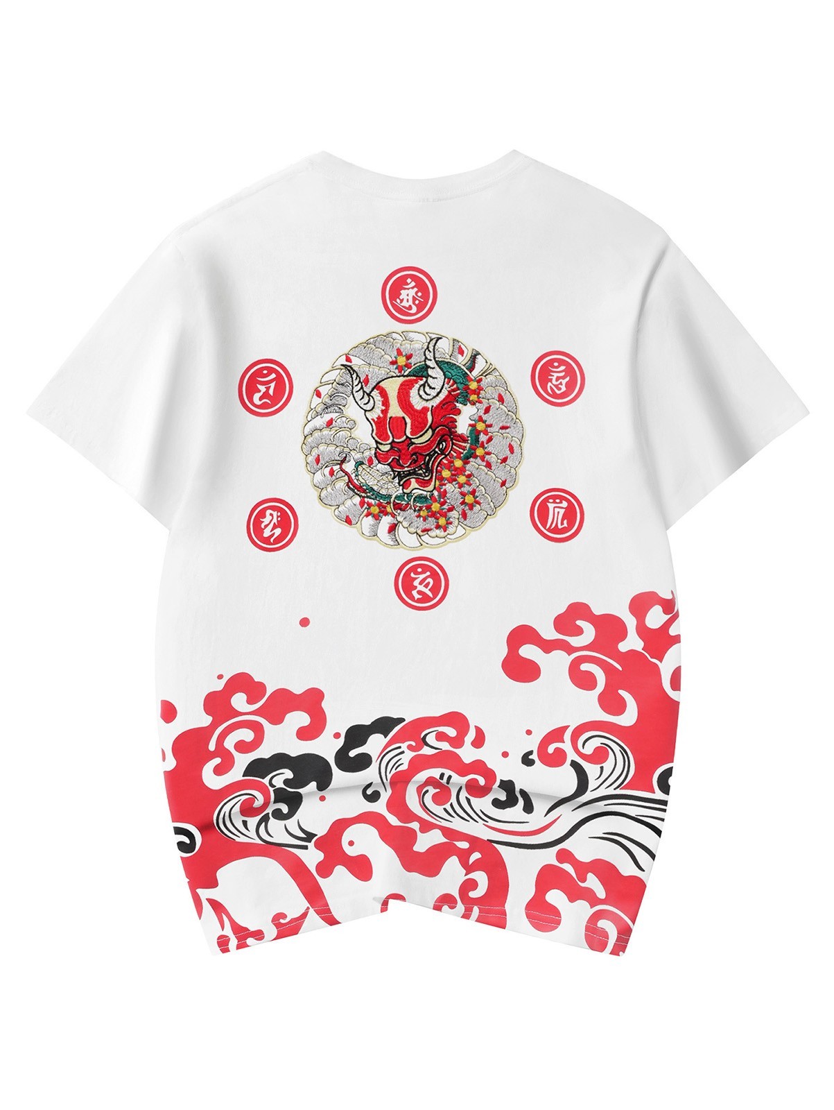 Niepce Red Demon Embroidered Tee Japanese Streetwear T-Shirt for Men