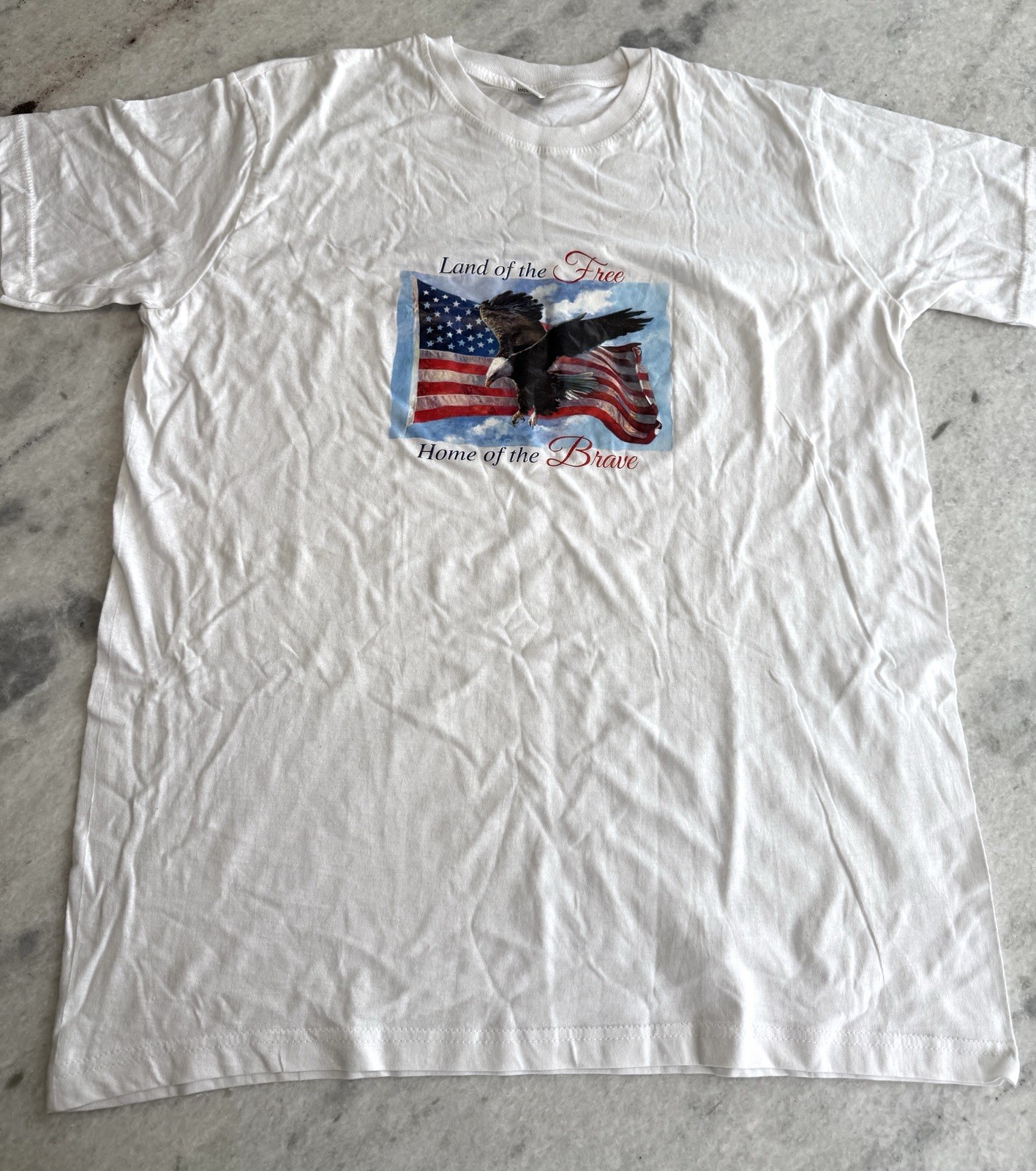 Patriotic Eagle American Flag T-shirt Land Of The Free Home Of The Brave White T