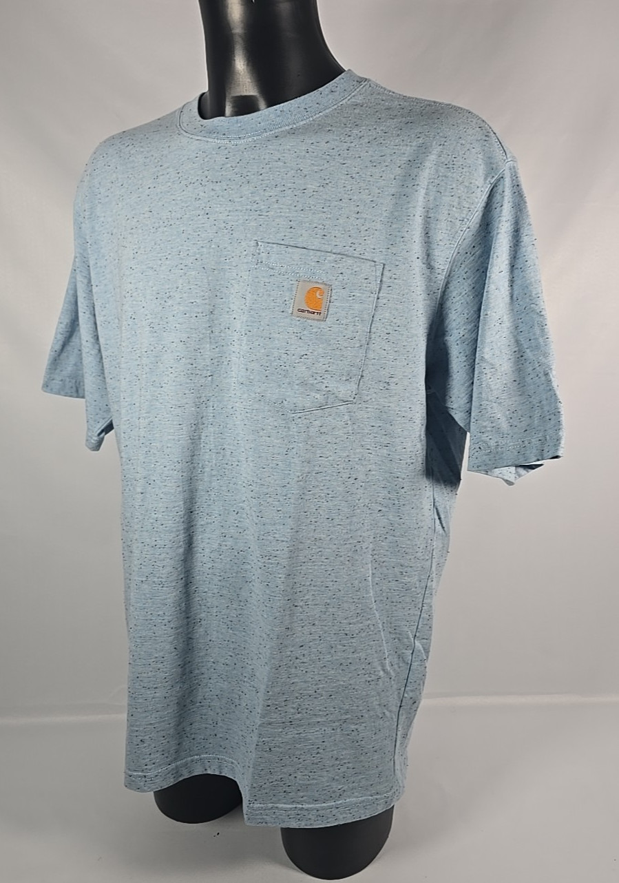 CARHARTT Short Sleeve Loose Fit T-Shirt Blue Flecked Patch Pocket Men&rsquo;s Large