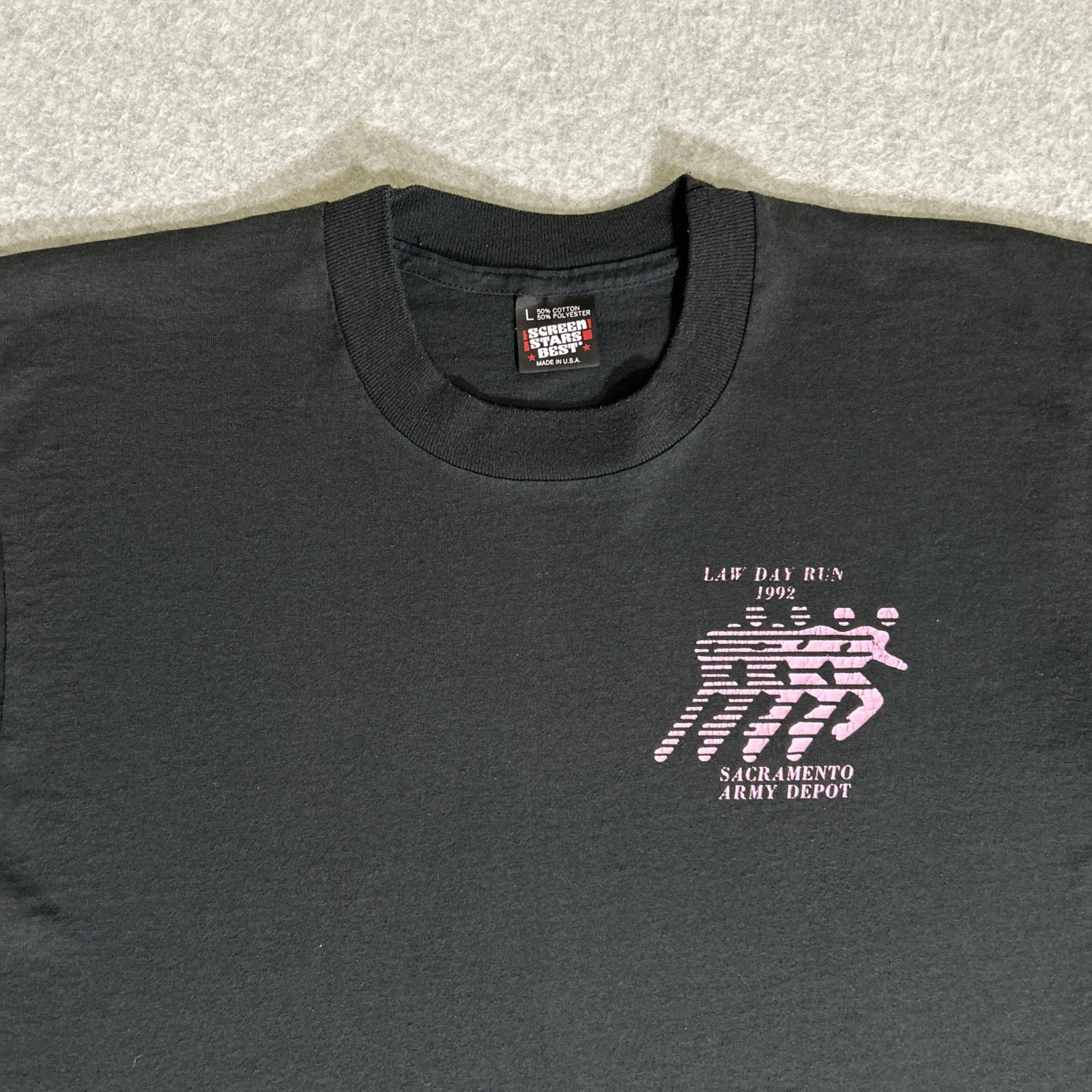 Vtg. 1992 Law Day Run Sacramento Single Stitch Black Tee Large Screen Stars Best