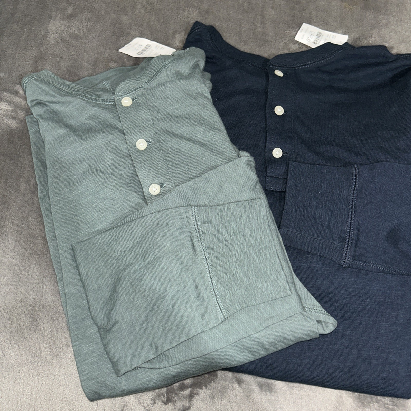 J.Crew Henley Long Sleeve Button Shirts 100% Cotton Gray & Navy Mens XL NWT