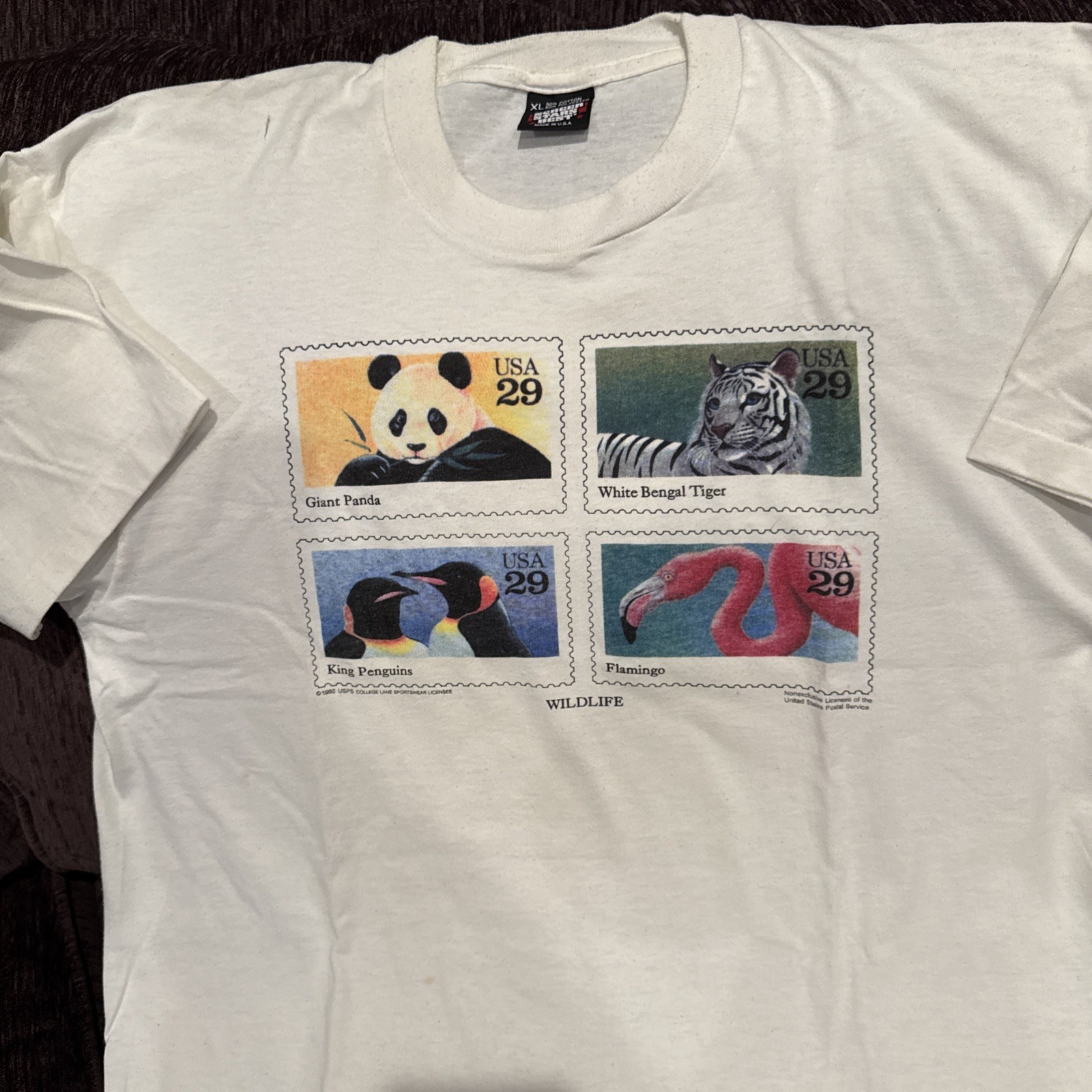 USPS Vintage Wildlife Tee Shirt XL White $.29 Stamps Made In USA