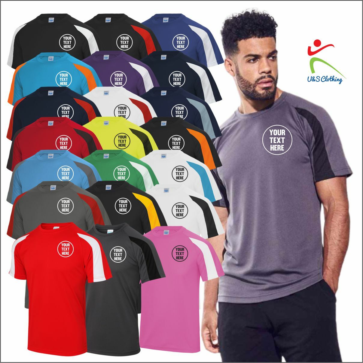 Personalised Custom Printed AWDis Contrast Cool T-Shirt Sports Polyester Tee TOP