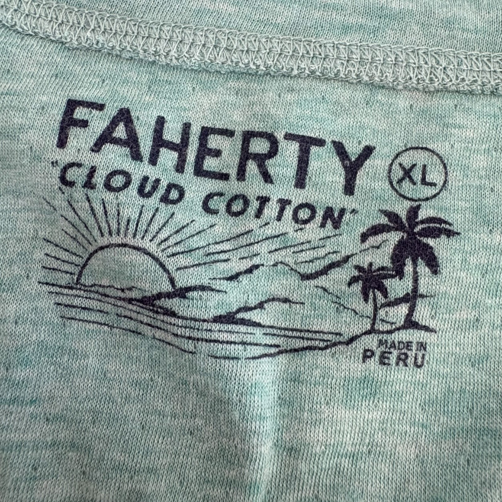 Faherty Mens XL Cloud Cotton Henley Green Pima Cotton Modal Long Sleeve