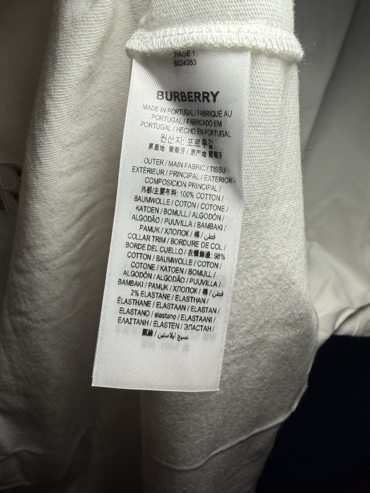 Burberry London England Men&rsquo;s White Logo T-Shirt Check Print 100% Cotton