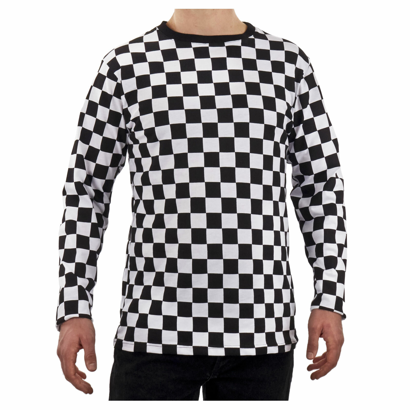Adult Men&rsquo;s RAD 80&rsquo;s Long Sleeve PUNK Checkered Shirt Black White S M L XL 2XL