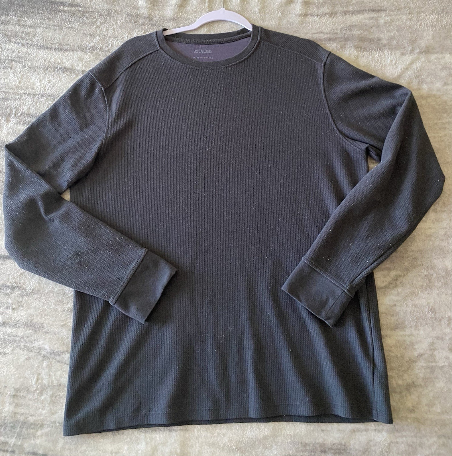 01.ALGO men&rsquo;s long-sleeved, waffle-knit thermal shirt Black XL