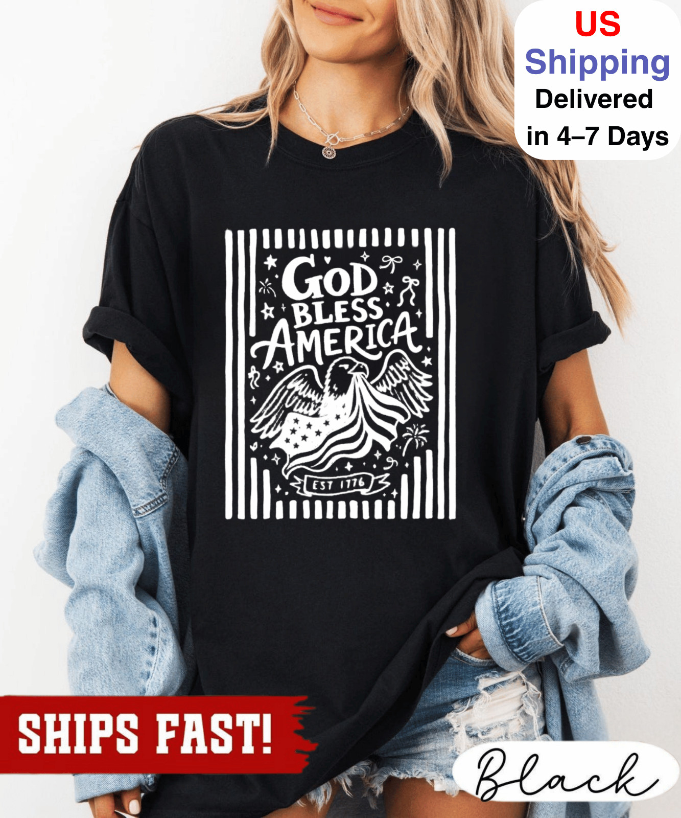 Striped 4th of July Shirt, God Bless America Shirt, Patriotic July 4th Tee, Retr
