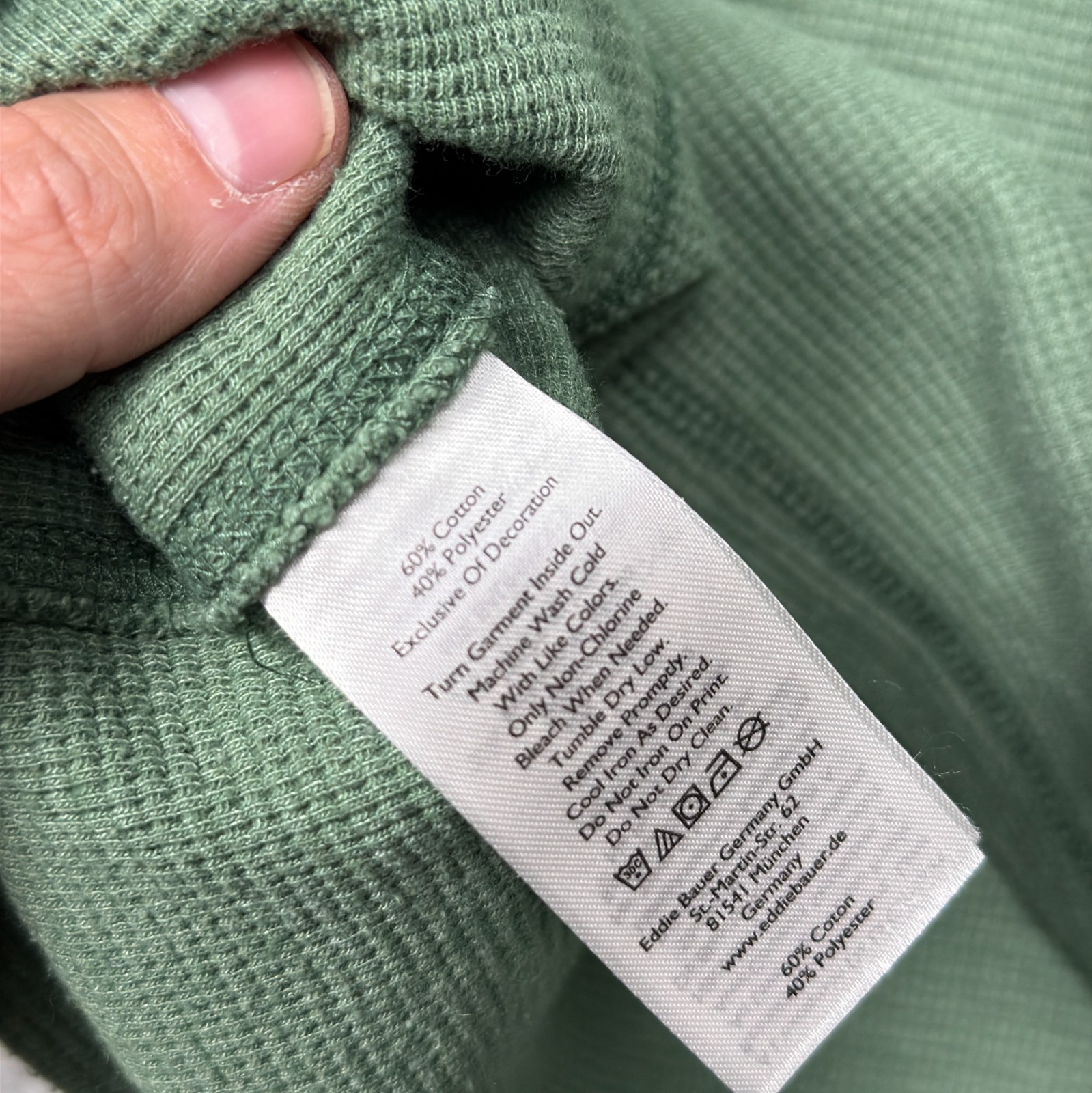 Eddie Bauer Thermal Henley Shirt Mens Medium Green Waffle Knit Outdoor