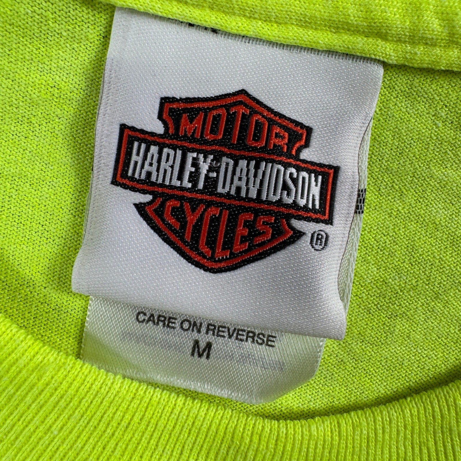 Harley Davidson T Shirt Men M Neon Yellow Cascade Pinup Bend Oregon Bikercore