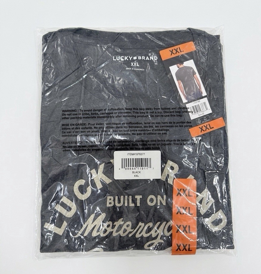 Lucky Brand New Mens T Shirt XXL Charcoal Gray/Black GraphicTee NWT