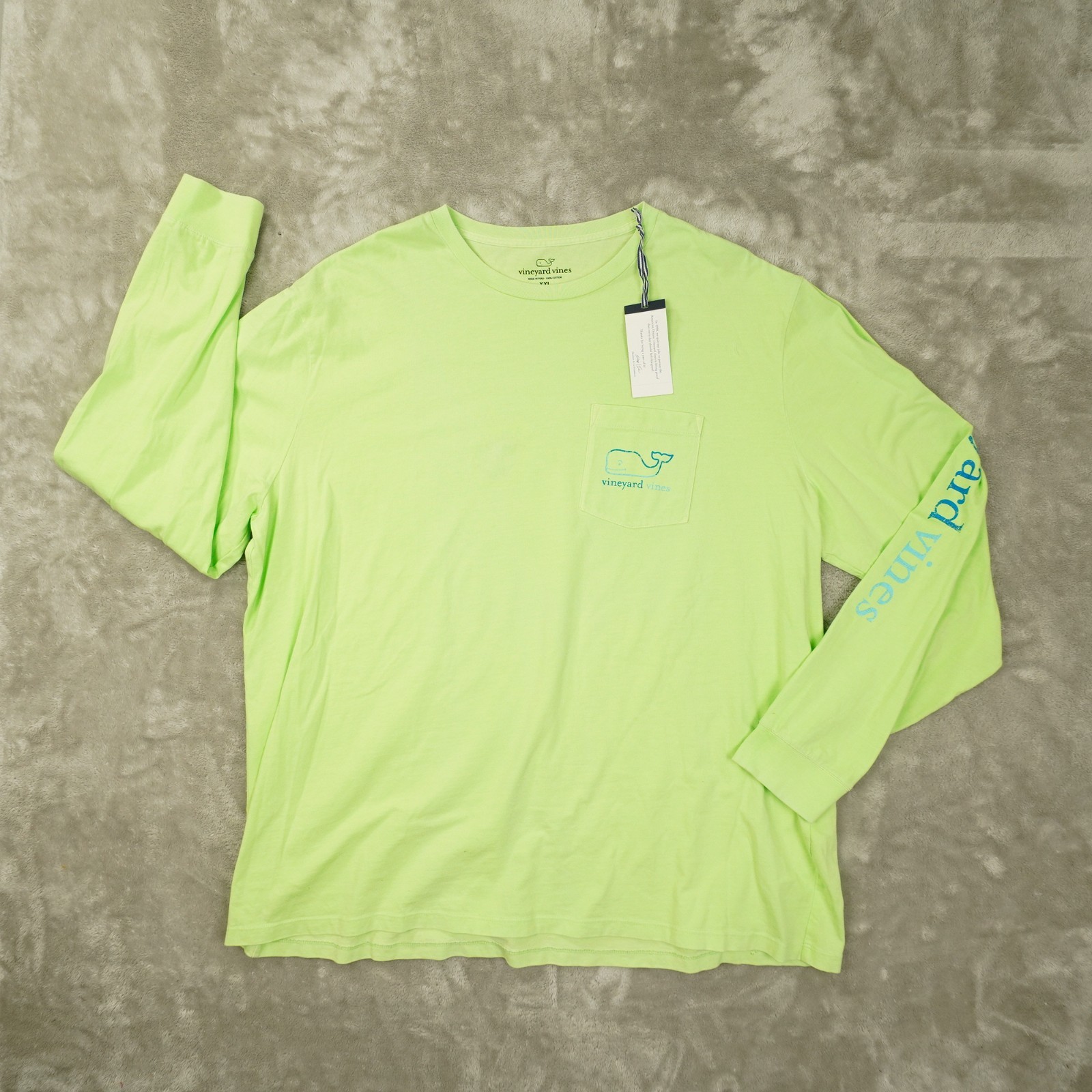 Vineyard Vines Long Sleeve Pocket Tee Men&rsquo;s XXL Green Neon Graphic Burgee Whale