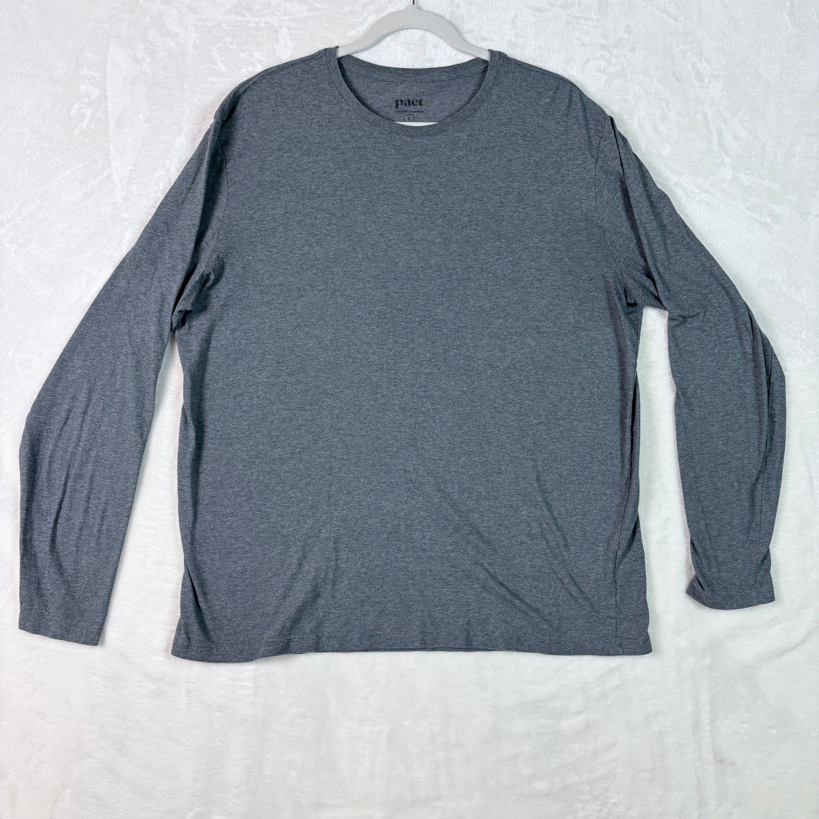 Pact Long Sleeve Tee Mens Large Grey Excellent Organic Cotton Crewneck Shirt