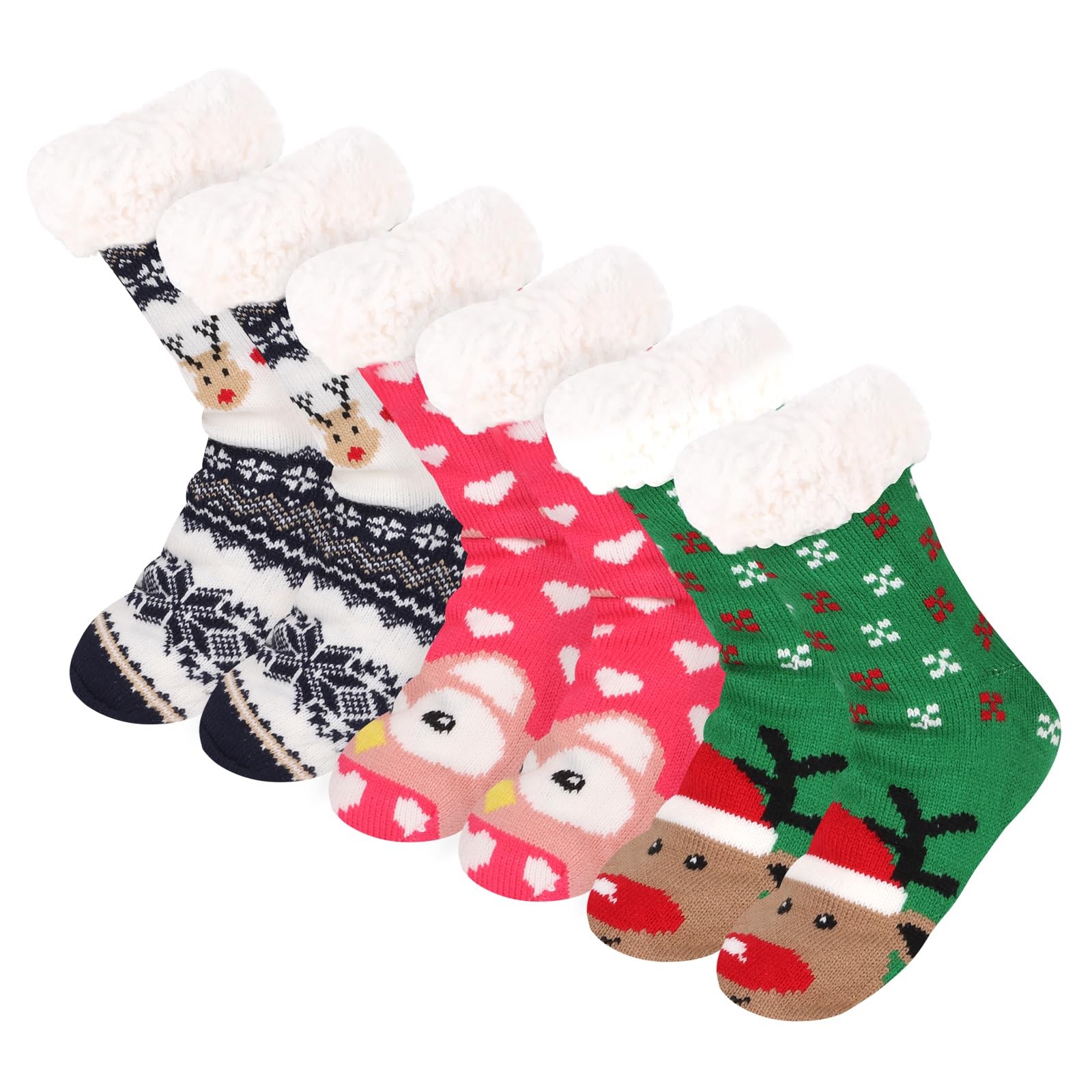 Unisex Christmas Fuzzy Slipper Socks Soft Fleece Lining Home Floor 3 PAIRS