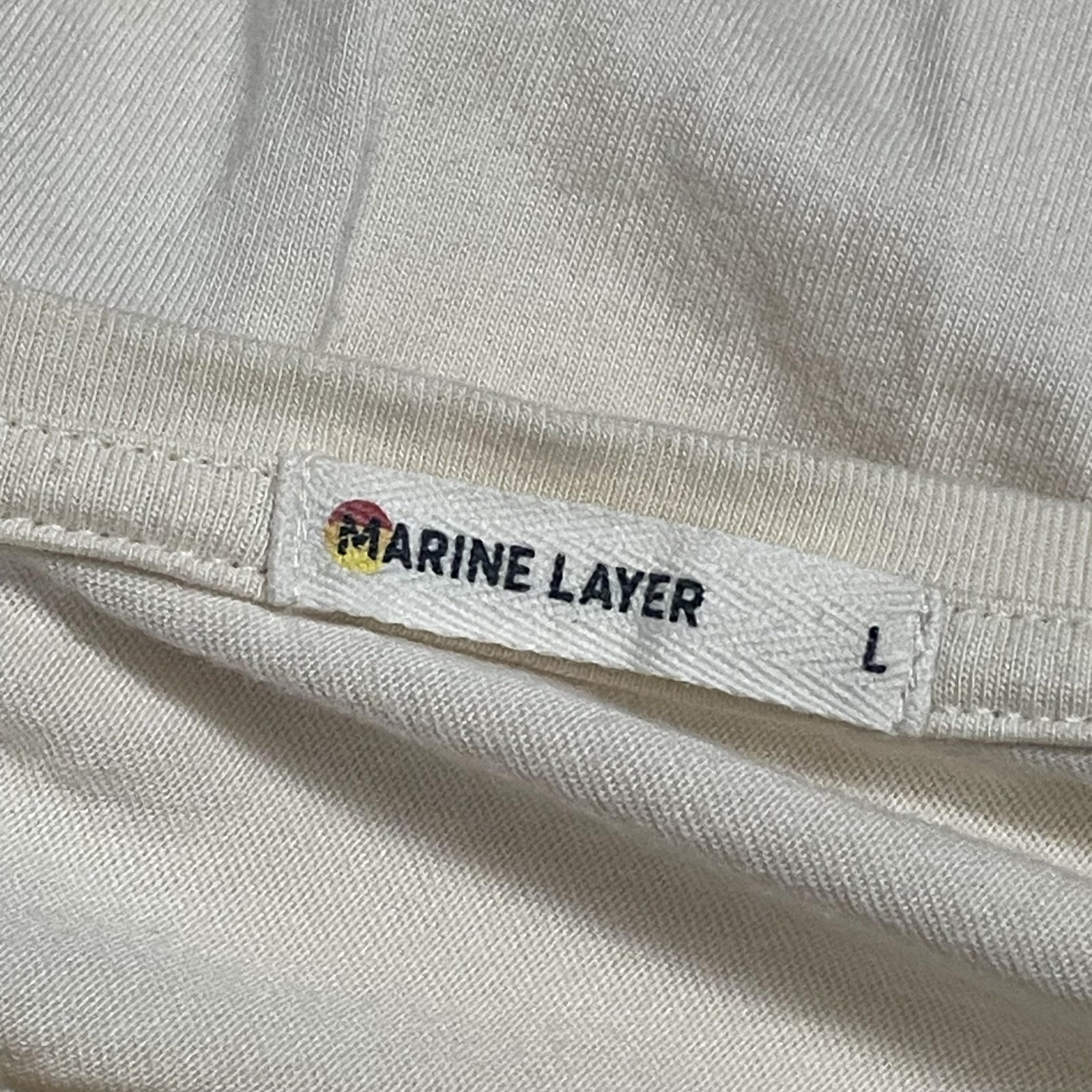 Marine Layer Shirt Mens Large White Striped Long Sleeve Crew Neck Relaxed Logo
