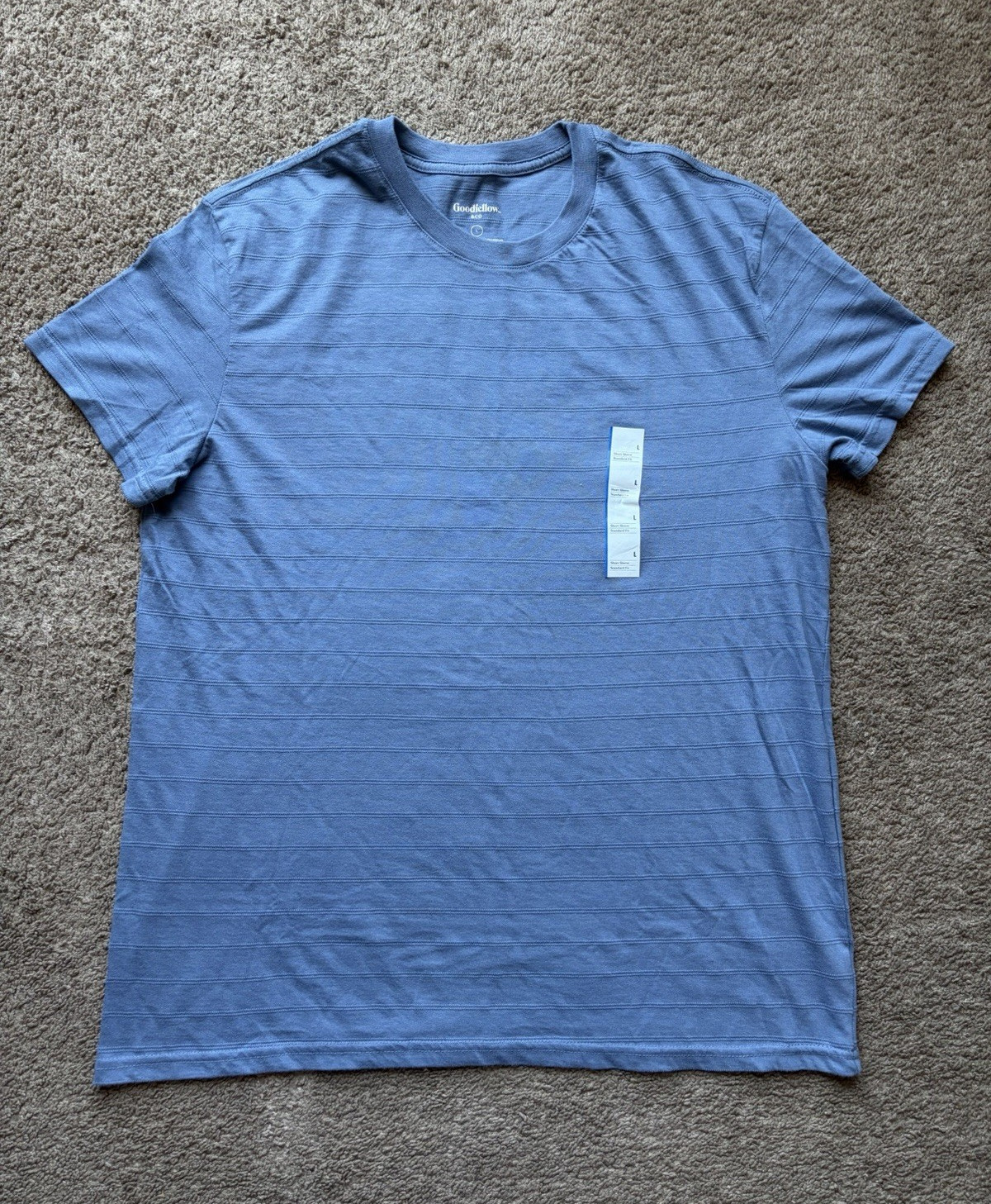 Goodfellow & Co Men&rsquo;s L Standard Fit Crew Neck Short Sleeve Blue Stripe Tee