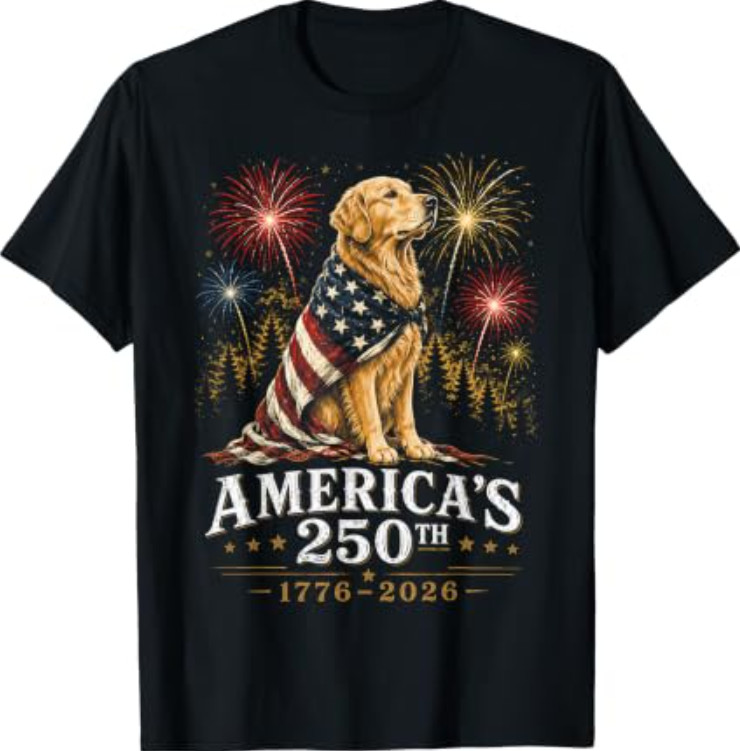 Golden Retriever America&rsquo;s 250th Anniversary 1776 2026 T-Shirt