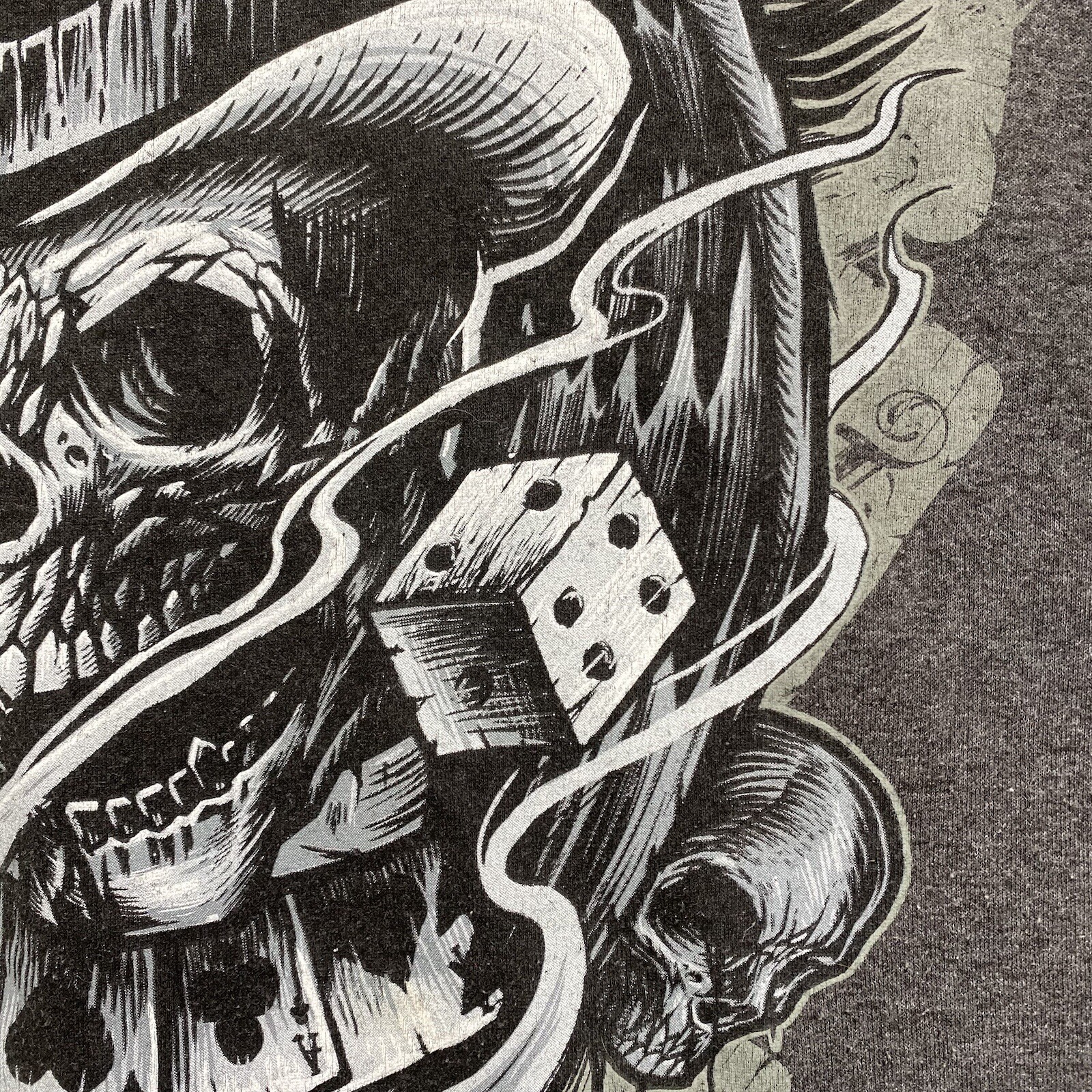 Vintage Skull Poker Gambler Shirt Macabre Gothic Top Hat Gray 3XL