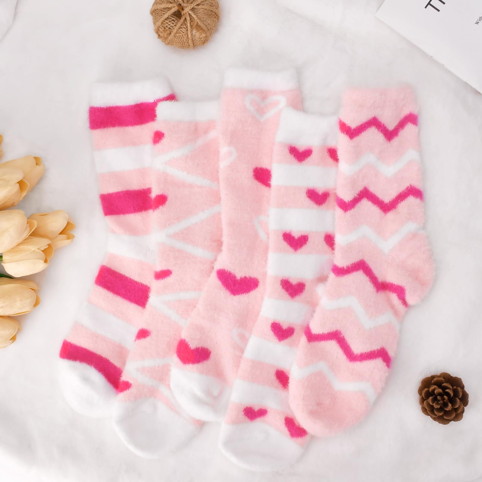 Fuzzy Socks for Women Cozy Pink Warm Winter Christmas Stocking Stuffers