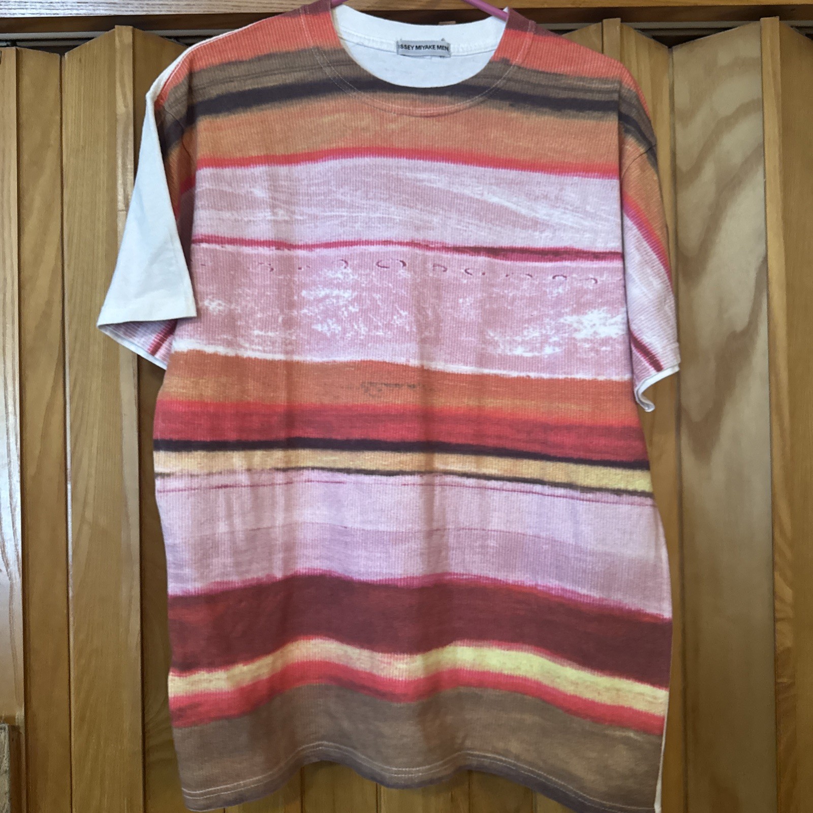 Issey Miyake Men Colorful Striped Ribbed T Shirt Size Large
