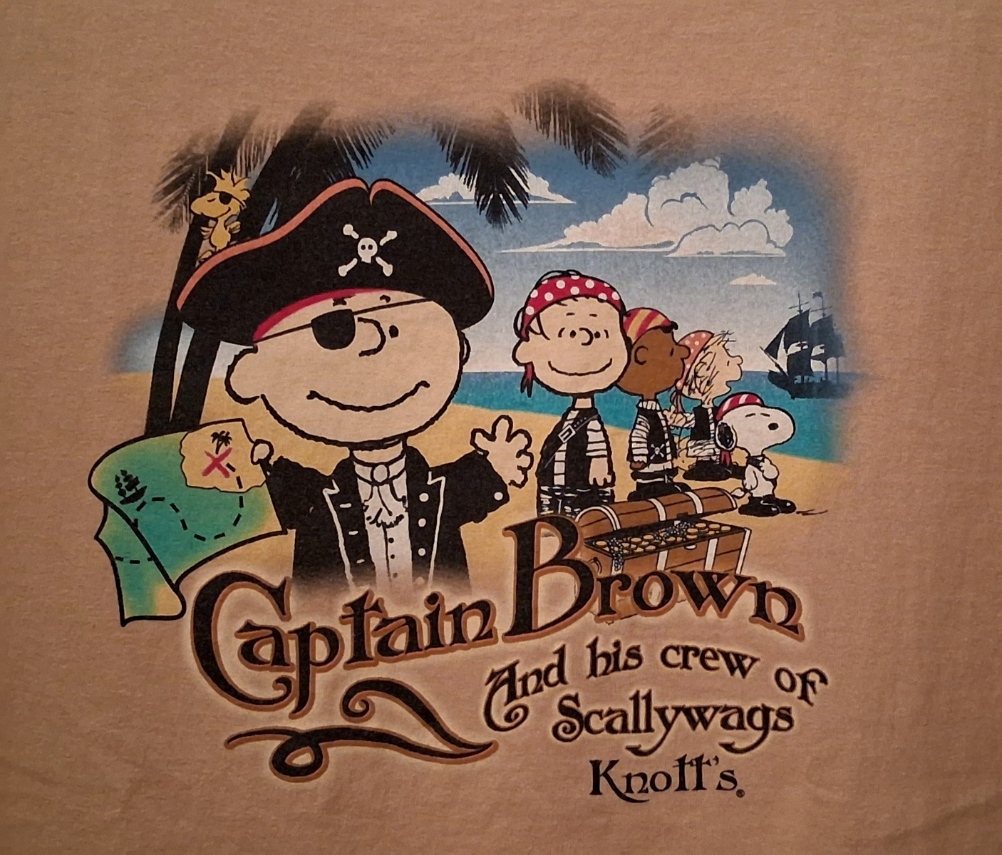 RARE!! Peanuts Knott&rsquo;s Pirate Captain Brown, Snoopy, and more crew 2XL shirt