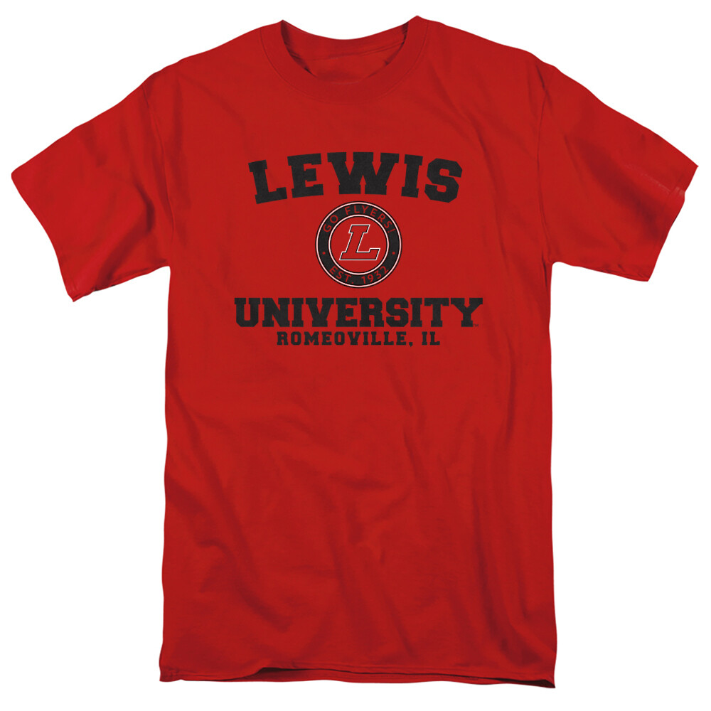 Lewis University Adult T-Shirt Circle Logo, Red, S-5XL