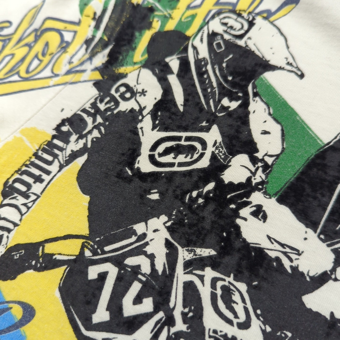 Echo Unltd T Shirt Mens Small White Multi Splash Motocross Busy VTG Y2K Raw