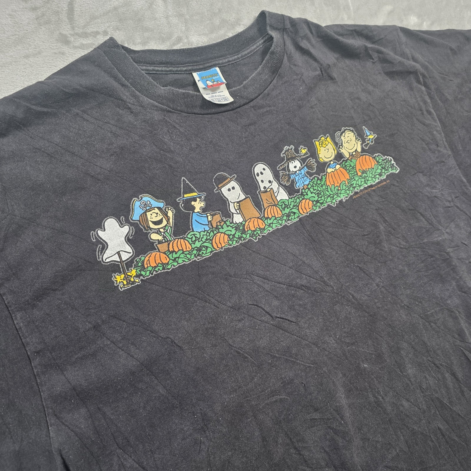 Vtg Peanuts Snoopy Charlie Brown Halloween Pumpkin Patch Black T-Shirt Size 2XL