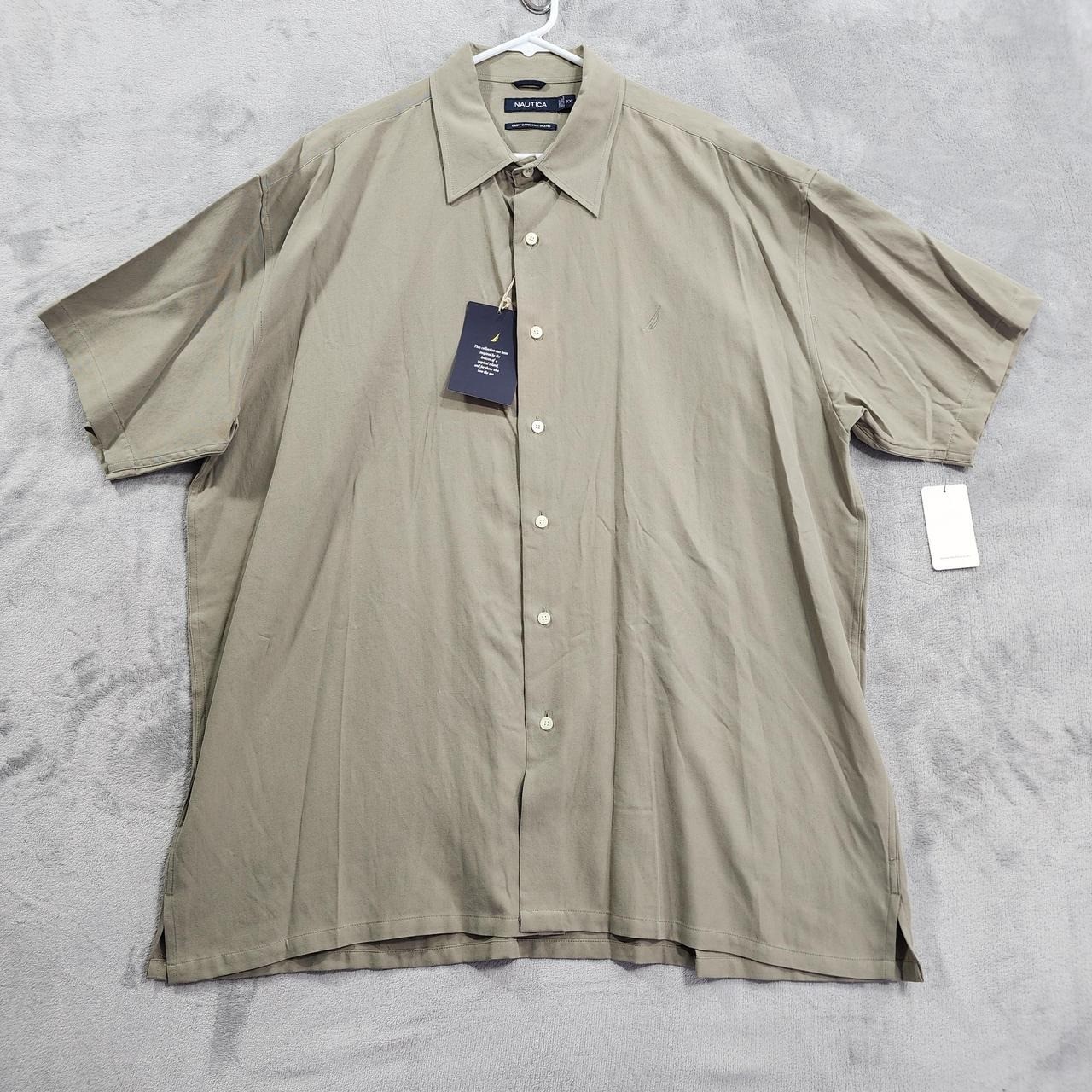 NEW Nautica Shirt Mens 2XL Beige Easy Care Silk Blend Short Sleeve Button Front