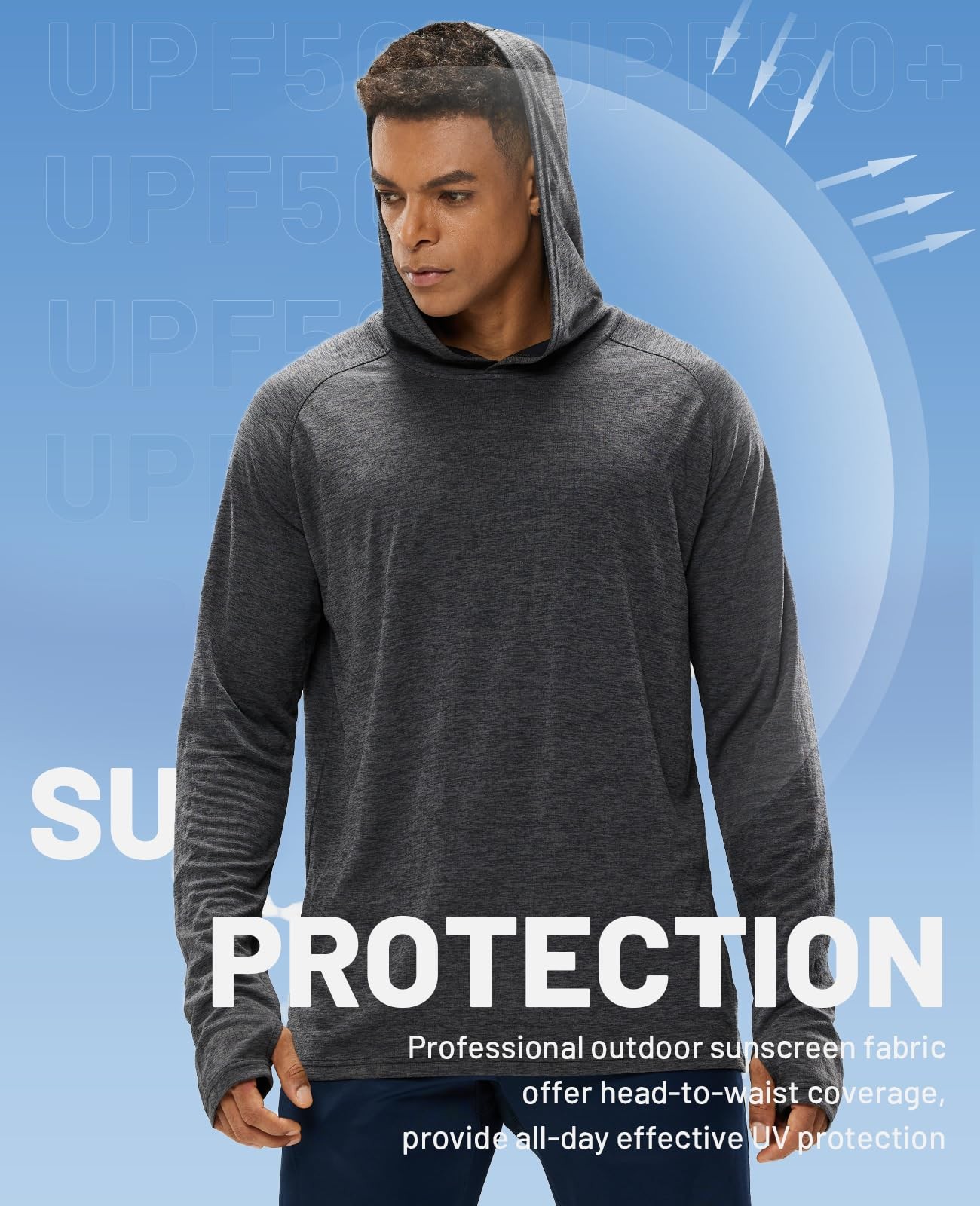 Men&rsquo;s Long Sleeve Hiking Shirts UPF 50+ Sun Protection Fishing Hoodie SPF UV …