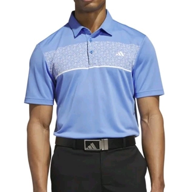 adidas Men&rsquo;s Stretch Short Sleeve Chest Print Golf Polo Shirt Large