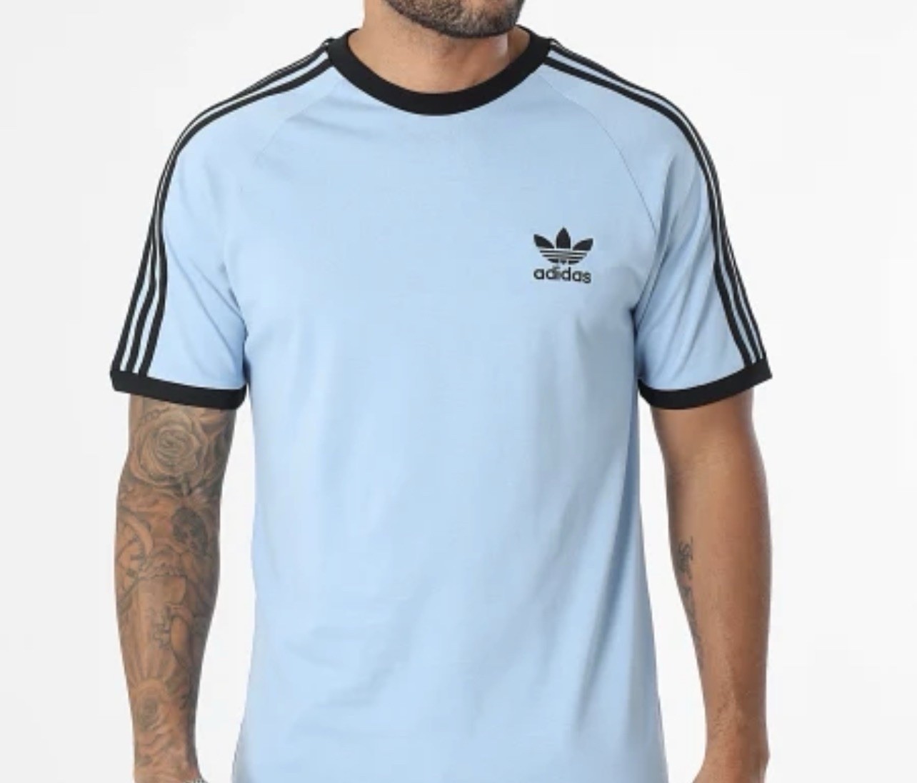 Adidas Men&rsquo;s Originals Adicolor 3 Stripes T shirt Medium Ash Blue/ Black Cotton