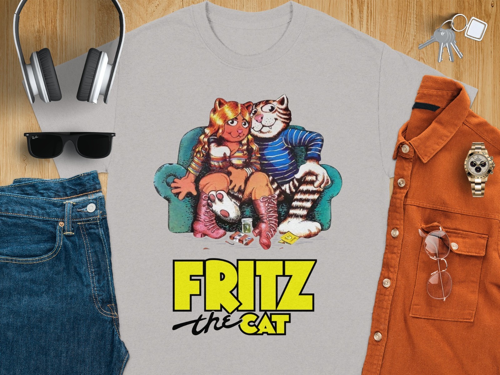 Fritz The Cat Tee T-Shirt, Adult Humor T-Shirt, Cartoon Movie T-Shirt USA Size