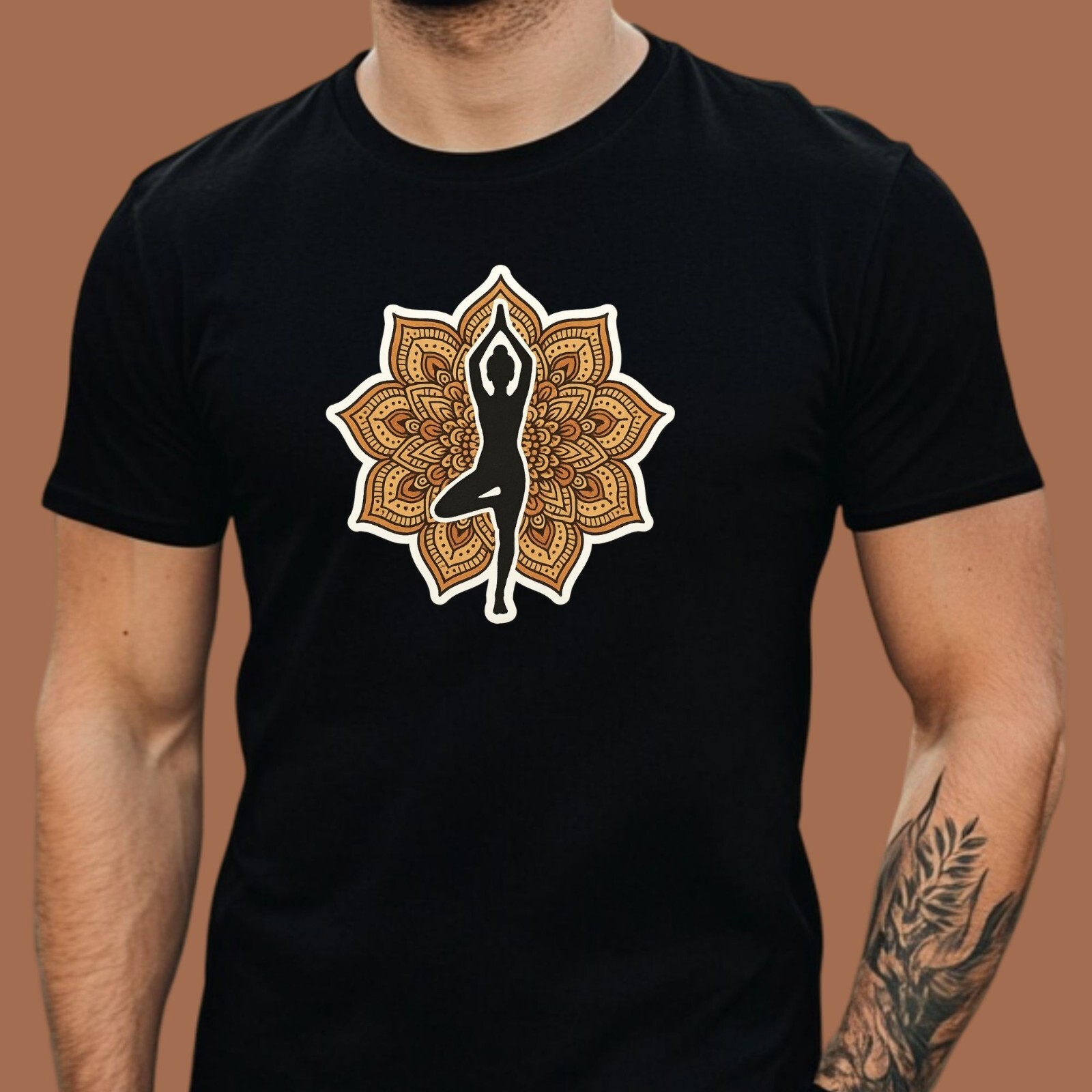Mens T Shirt Yoga Mandala Motif Spirituality Mindfulness XS to 5XL