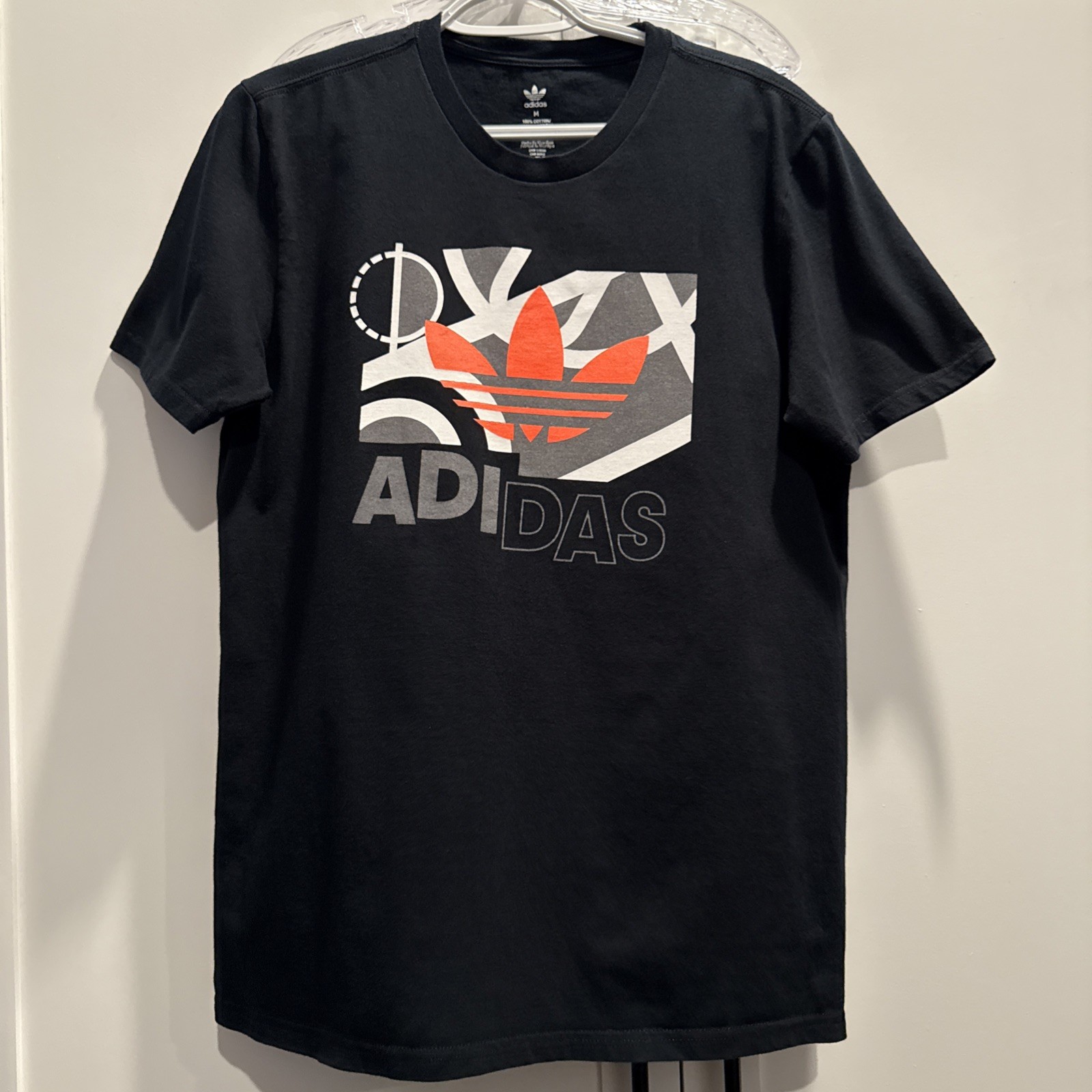Mens ADIDAS Originals Black Logo Graphic Print Tee T Shirt Sz M