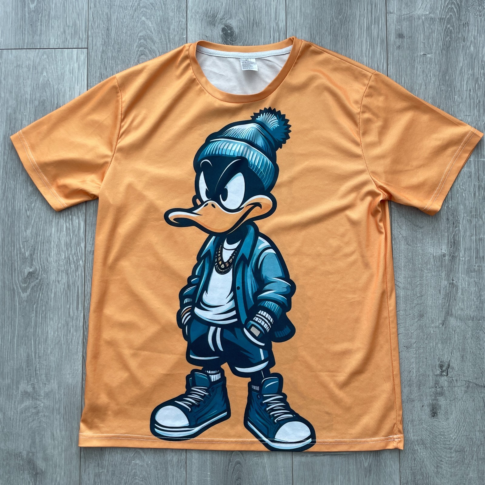 Duck T Shirt Mens XL Orange Cartoon Character Graphic Streetwear Tee Crew Neck