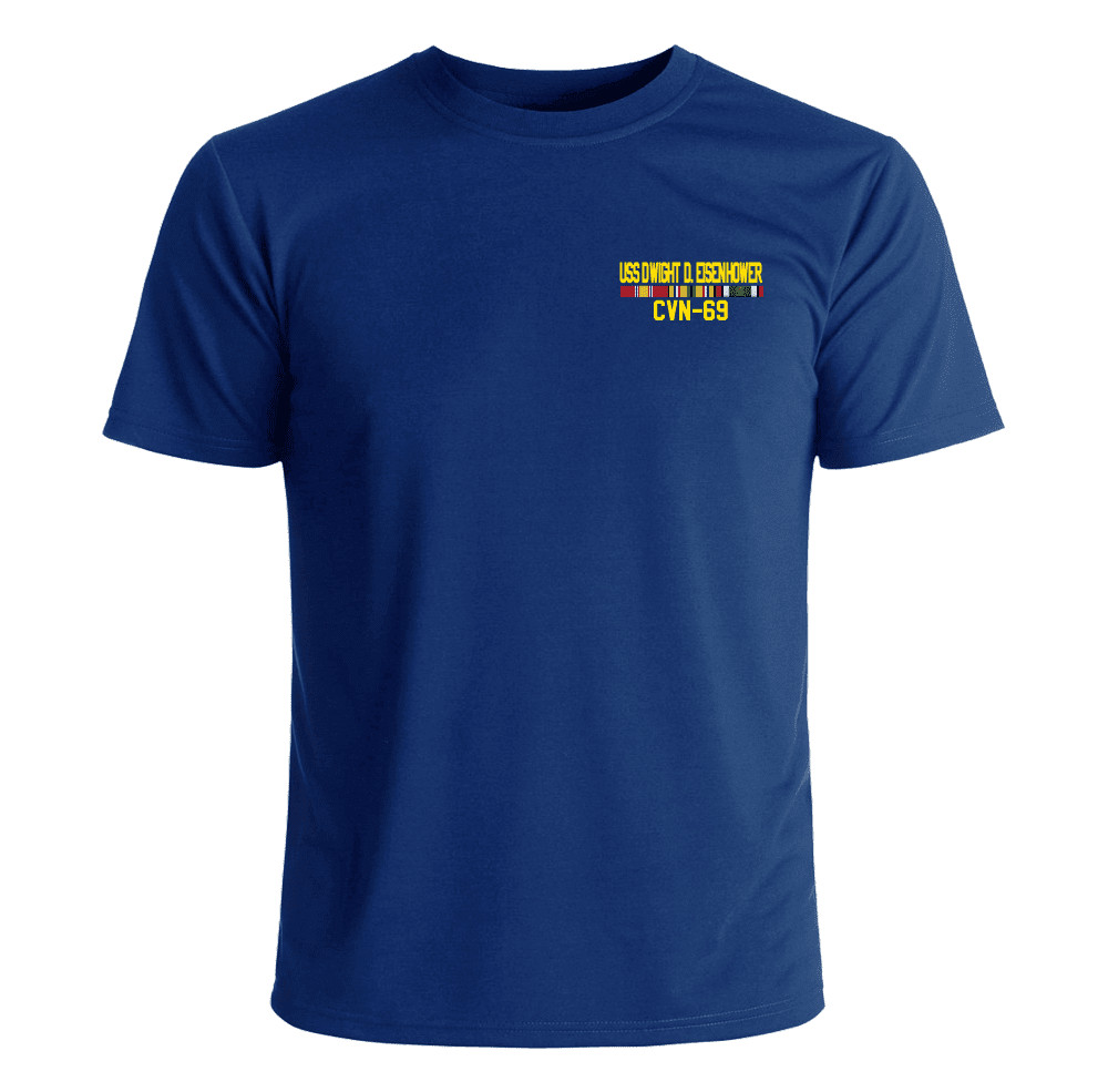USS Dwight D Eisenhower CVN-69 Left Chest T-Shirt with Desert Storm Ribbons Navy
