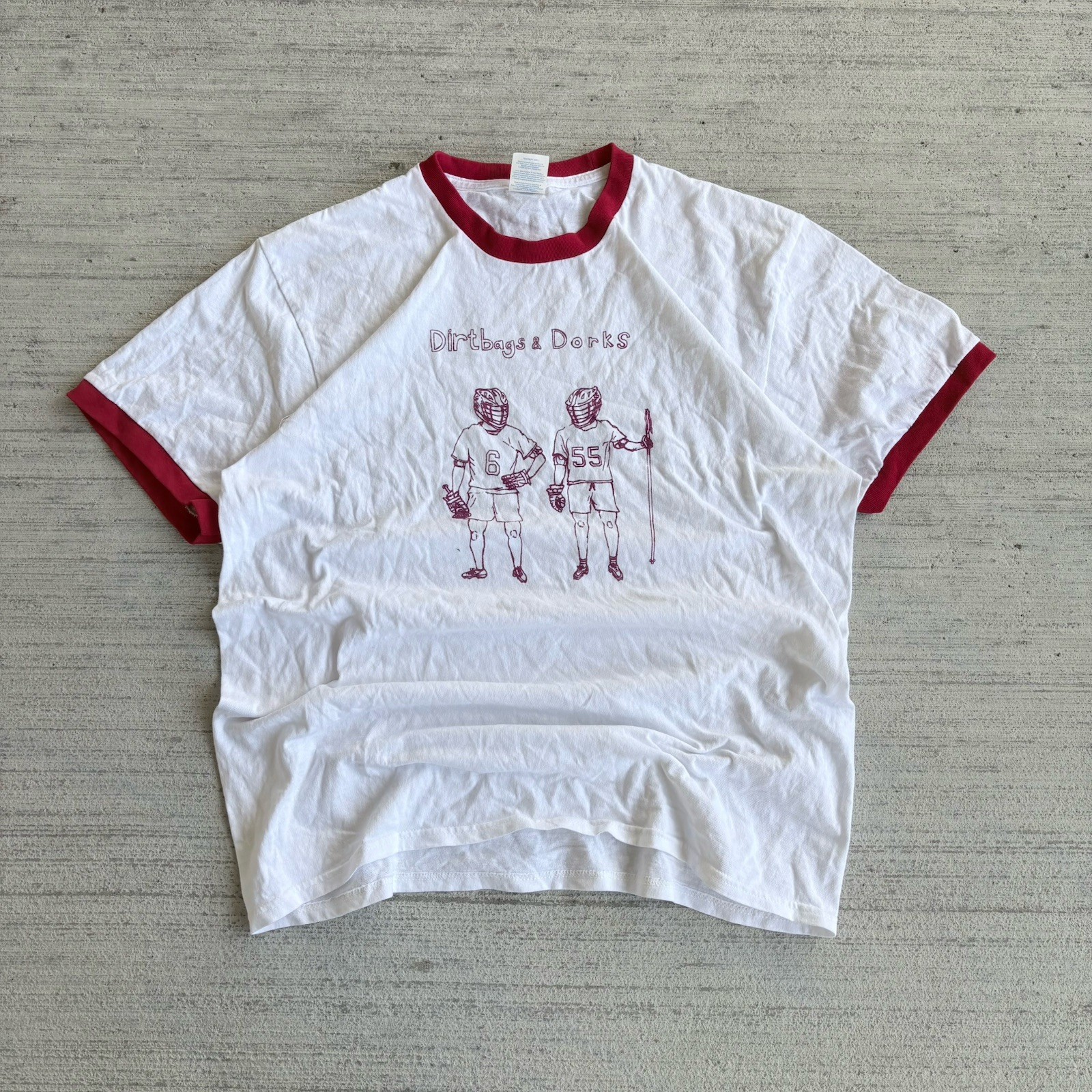 2000s Dirtbags & Dorks Ringer Tee Size Large Port & Company T-Shirt Red White