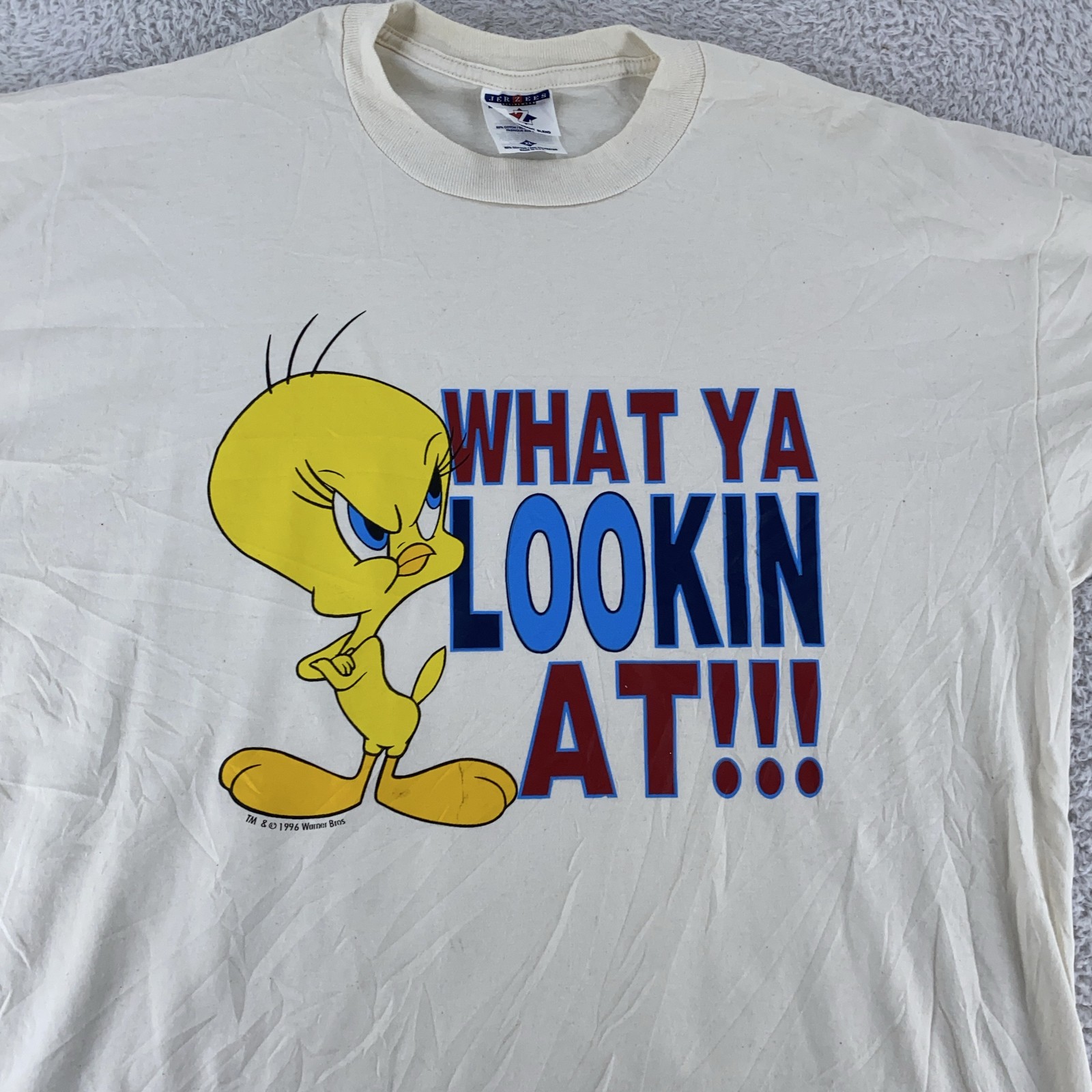 Vintage 90s Tweety Bird Shirt Mens L/XL What Ya Lookin At Looney Tunes Cartoon