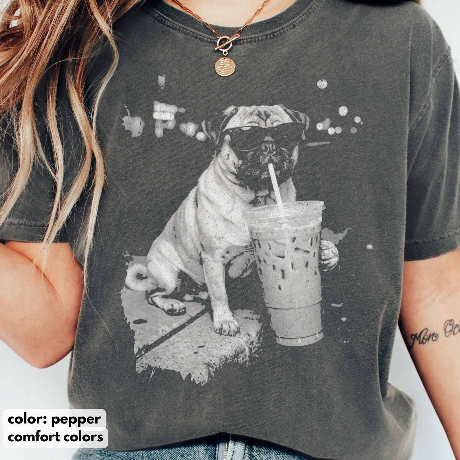 Pug Shirt Funny Dog Iced Coffee T-Shirt, Dog Dad Unisex Tee Gift