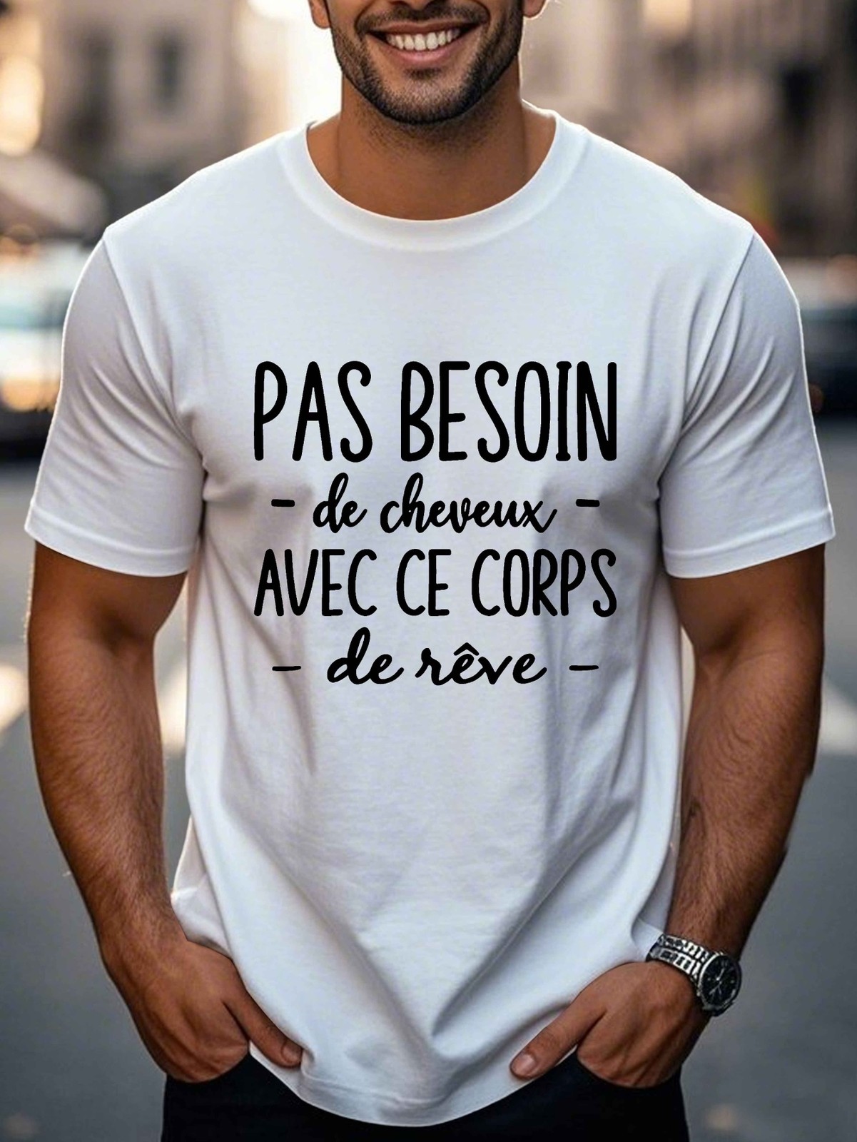 1pc Men&rsquo;S Casual French Quote T-Shirt Summer Top Geometric Pattern Round Neck ♮