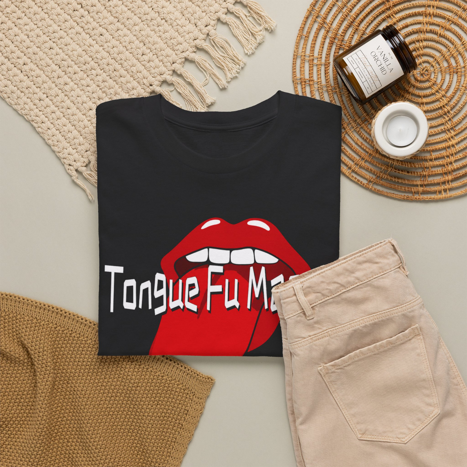 Tongue Fu Master Funny Red Lips Adult Humor Graphic T-Shirt