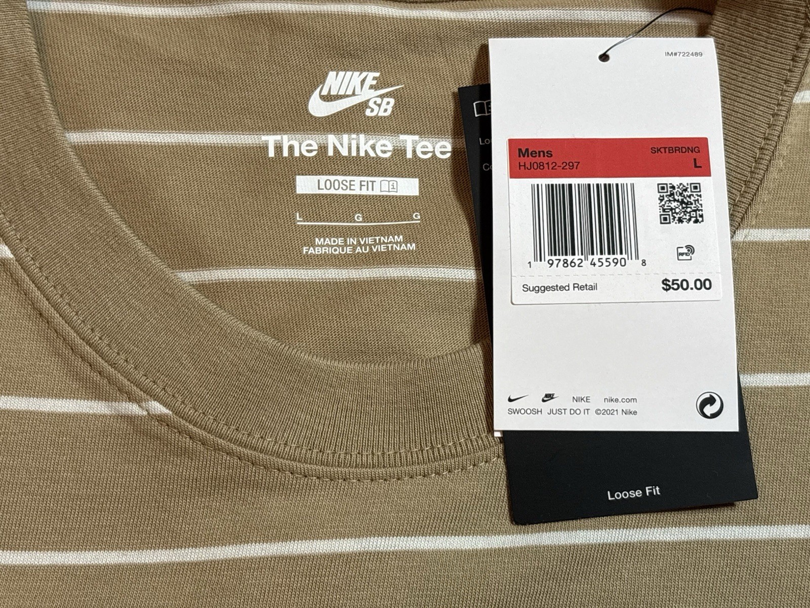 Nike SB Max90 Striped Skate Tee T-Shirt HJ0812-297 Beige White NWT Size L